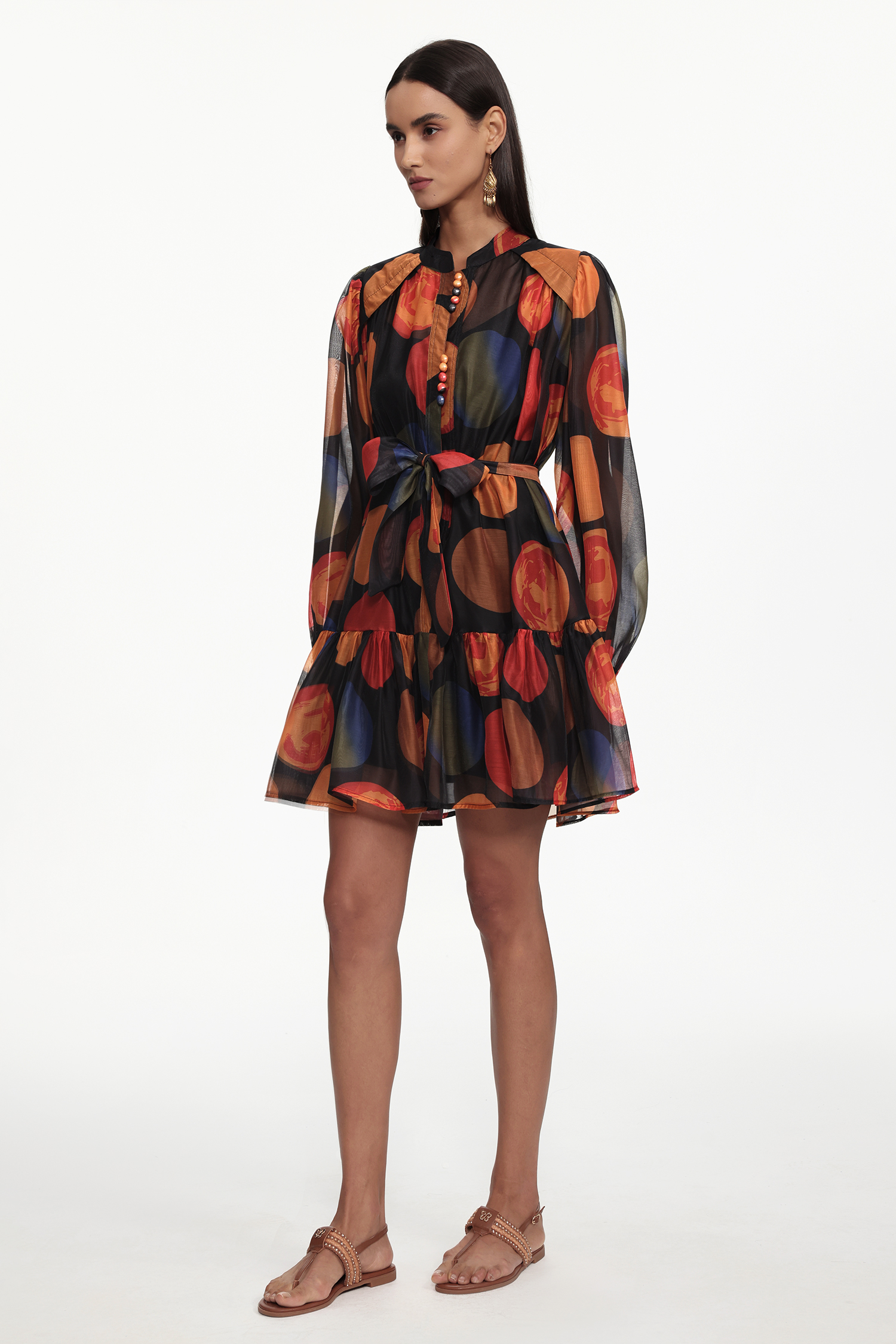 Felia Resort Flowy Long Sleeve Print Woven Mini Dress