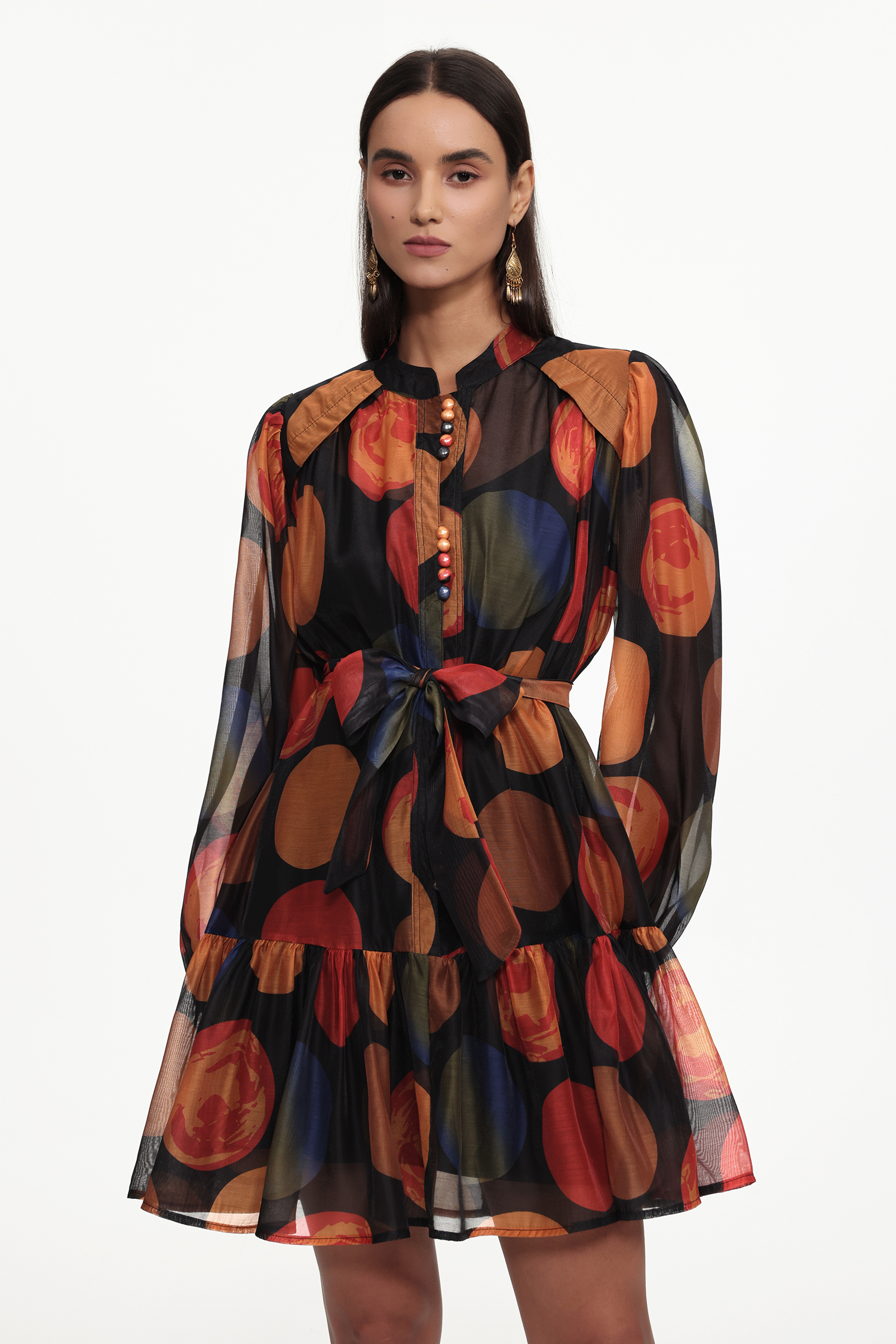 Felia Resort Flowy Long Sleeve Print Woven Mini Dress