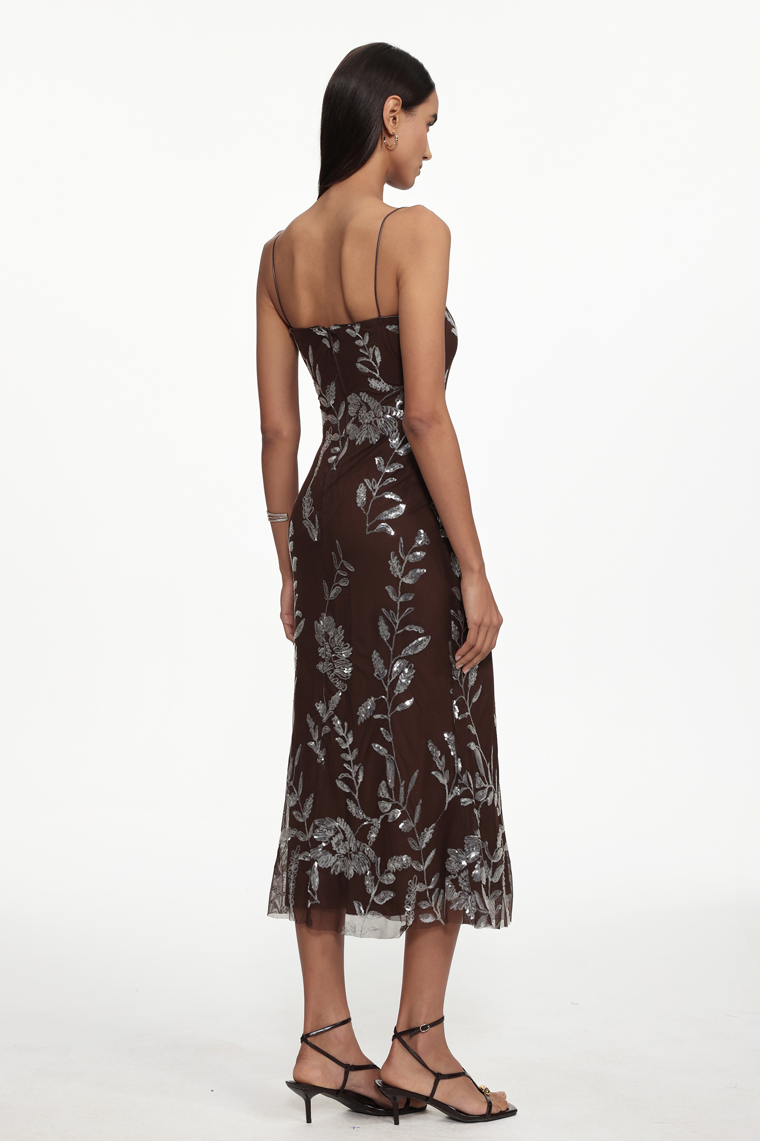 Selien Elegant Contour Sleeveless Floral Sequin Embroidered Mesh Maxi Dress