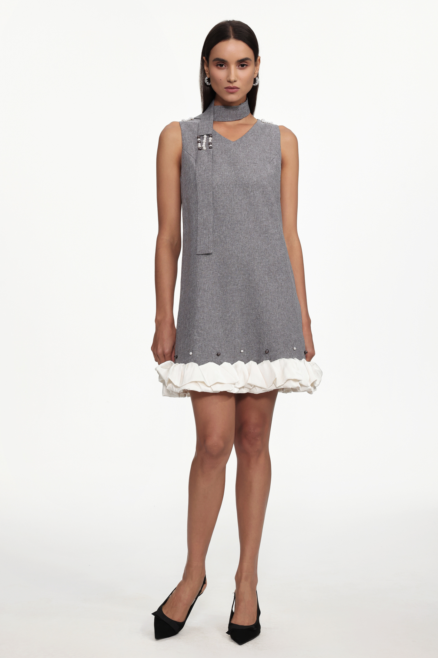 Goldi Chic Tailored V Neck Sleeveless Woven Mini Dress