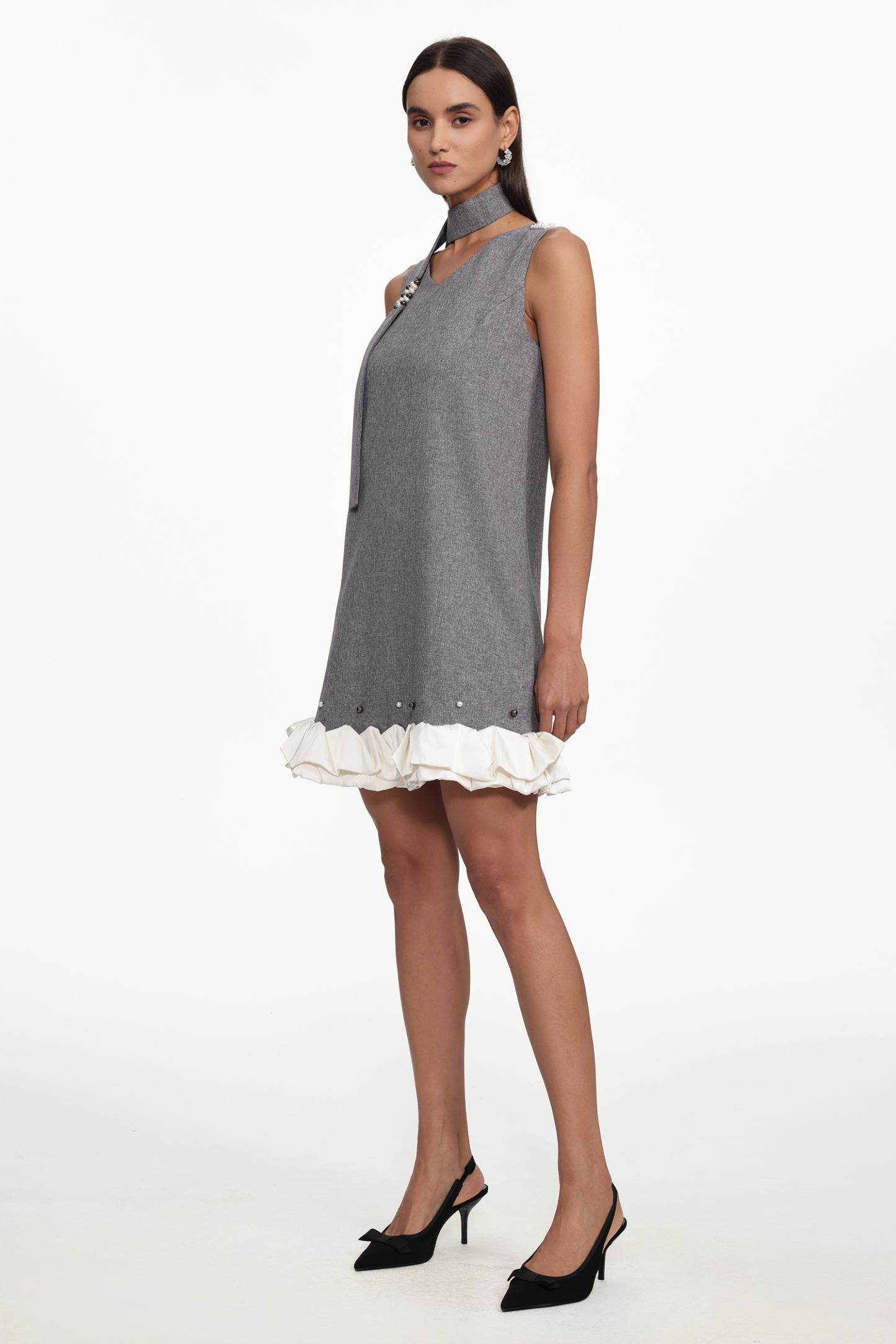 Goldi Chic Tailored V Neck Sleeveless Woven Mini Dress