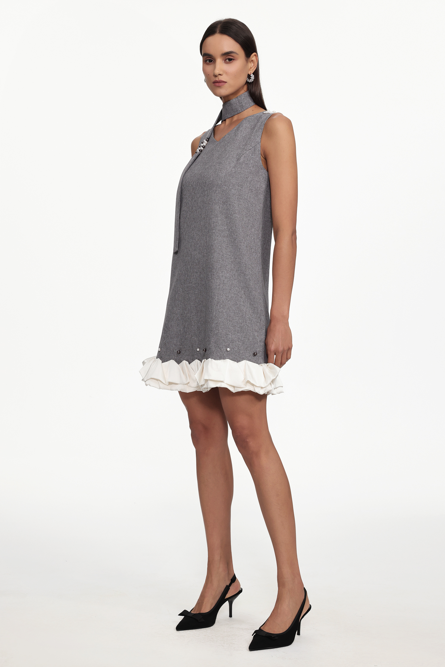 Goldi Chic Tailored V Neck Sleeveless Woven Mini Dress