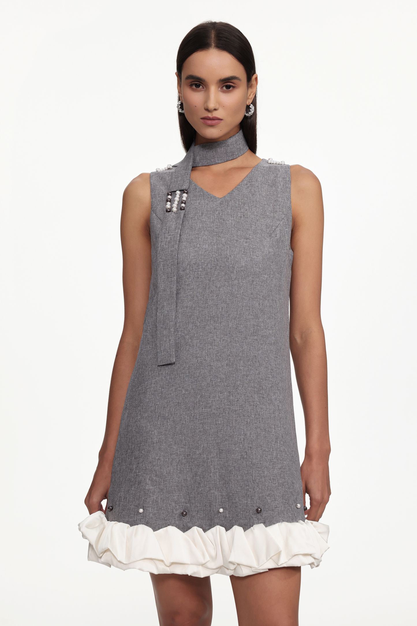 Goldi Chic Tailored V Neck Sleeveless Woven Mini Dress