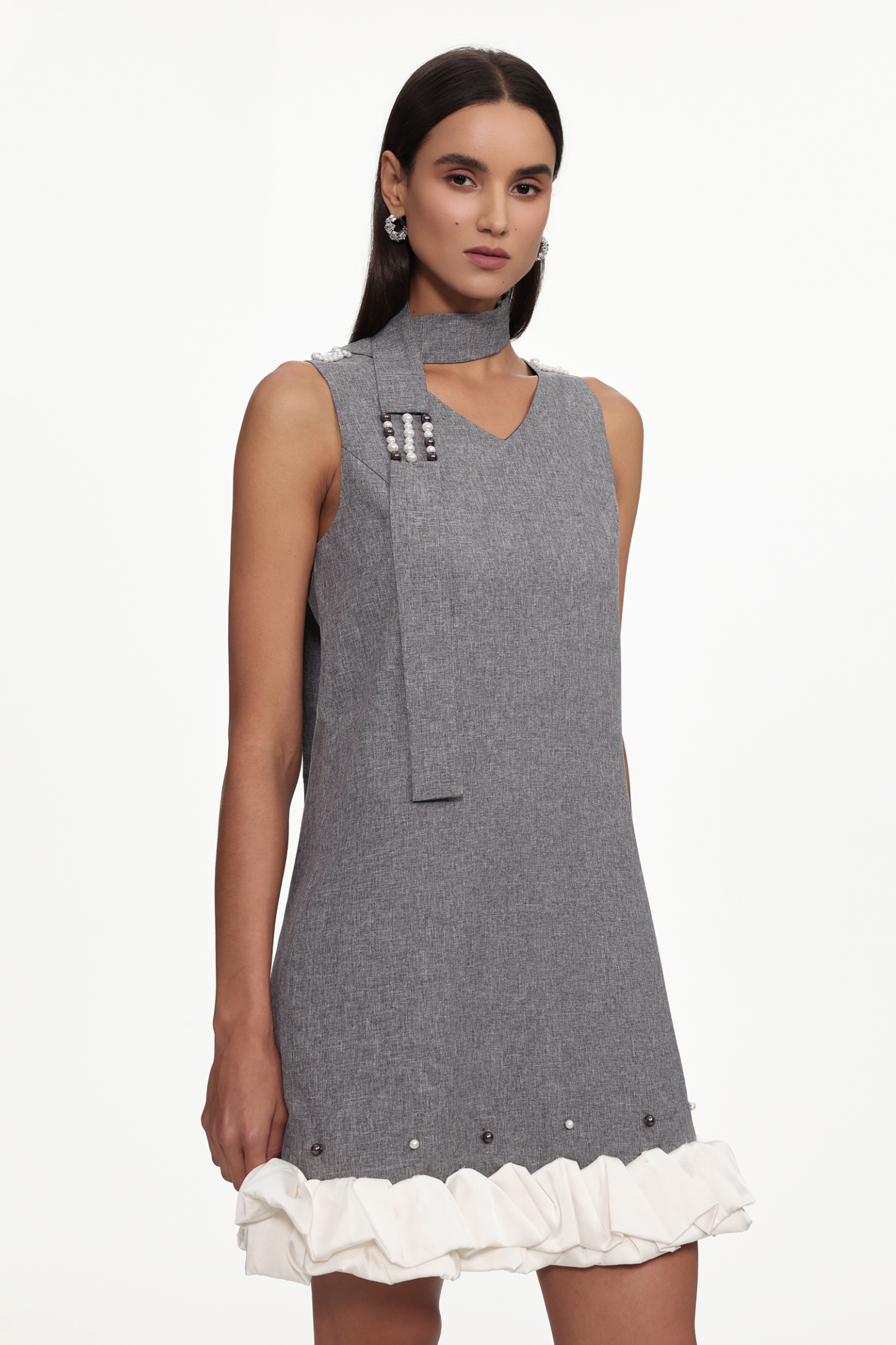 Goldi Chic Tailored V Neck Sleeveless Woven Mini Dress