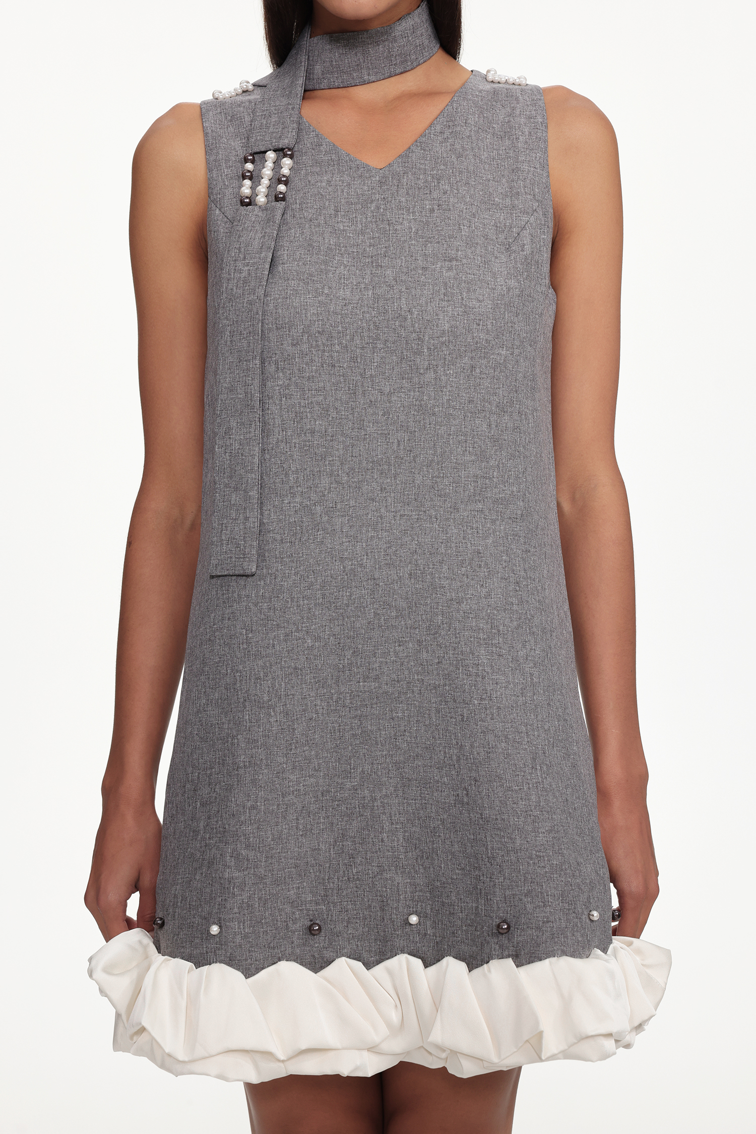 Goldi Chic Tailored V Neck Sleeveless Woven Mini Dress