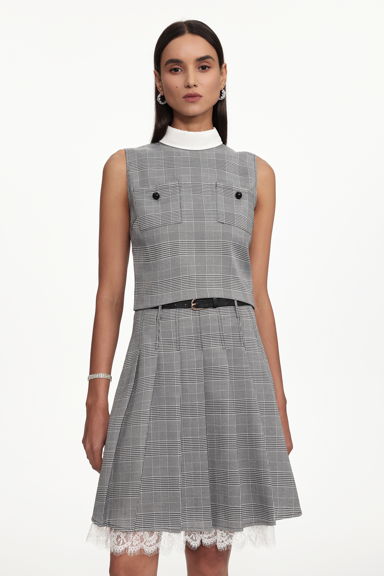 Vera Elegant Tailored Plaid Mini Two Piece Set