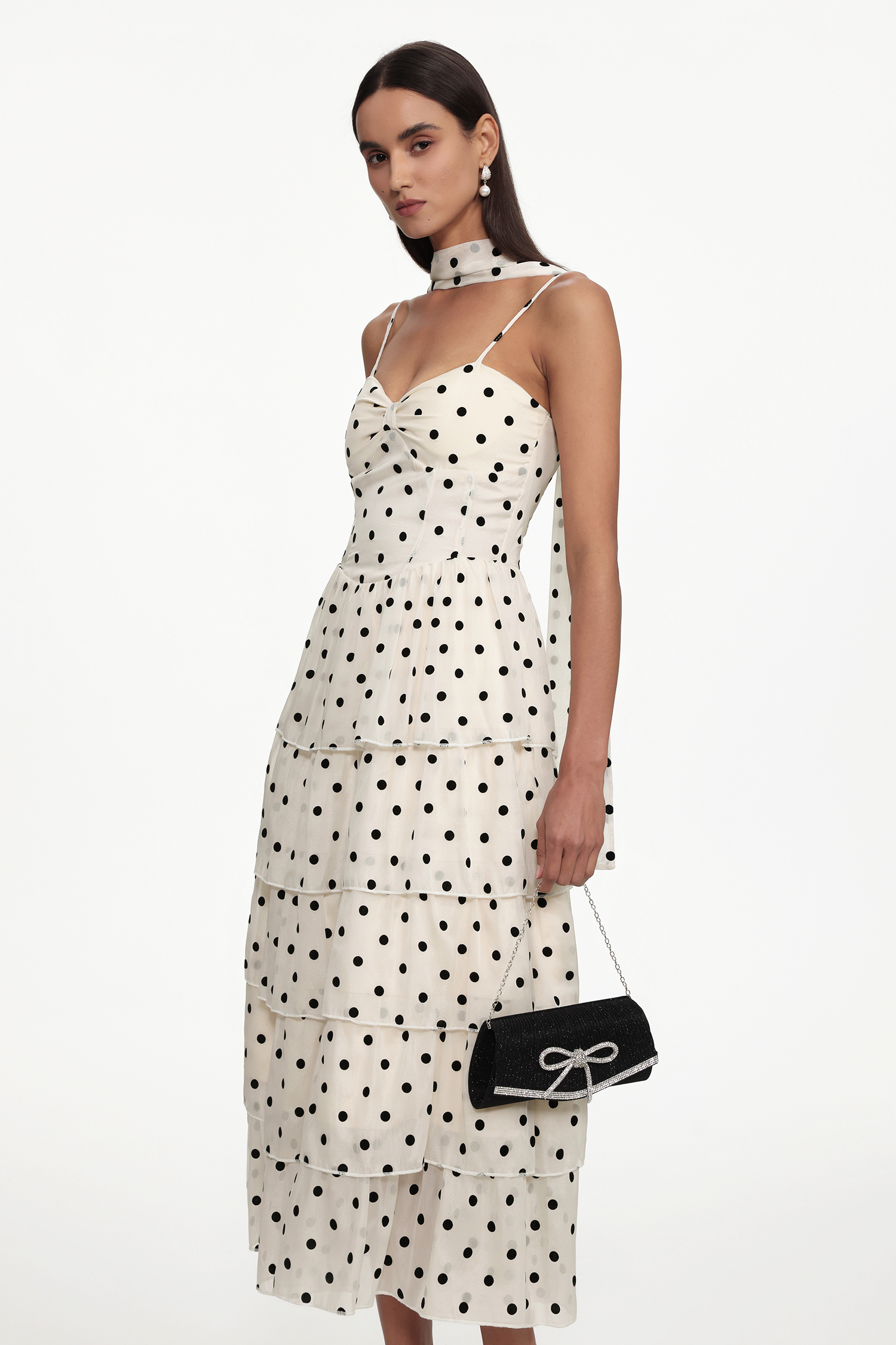 Jalila Romantic Cinched Waist Sleeveless Polka Dot Ruffle Woven Maxi Dress