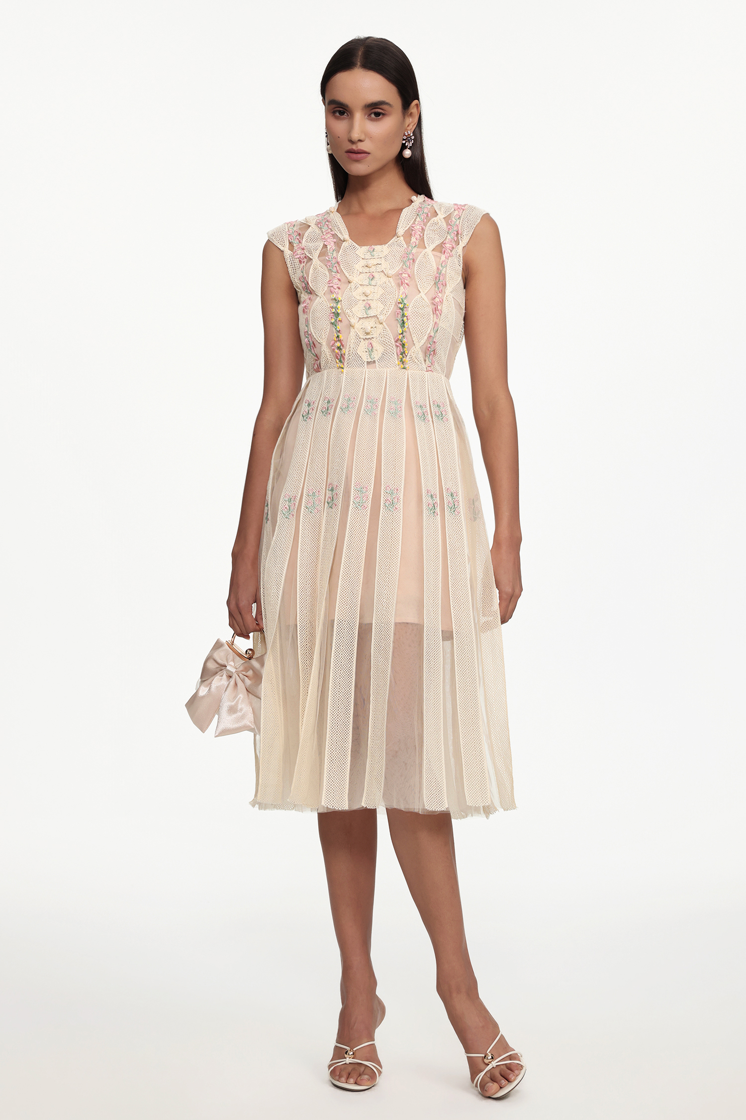 Pako Elegant Tailored Sleeveless Floral Woven Midi Dress