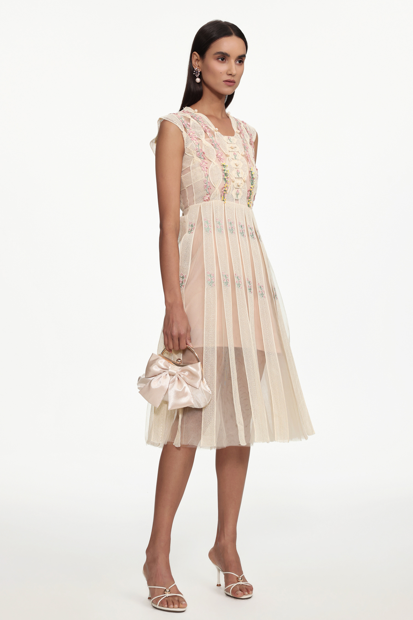 Pako Elegant Tailored Sleeveless Floral Woven Midi Dress