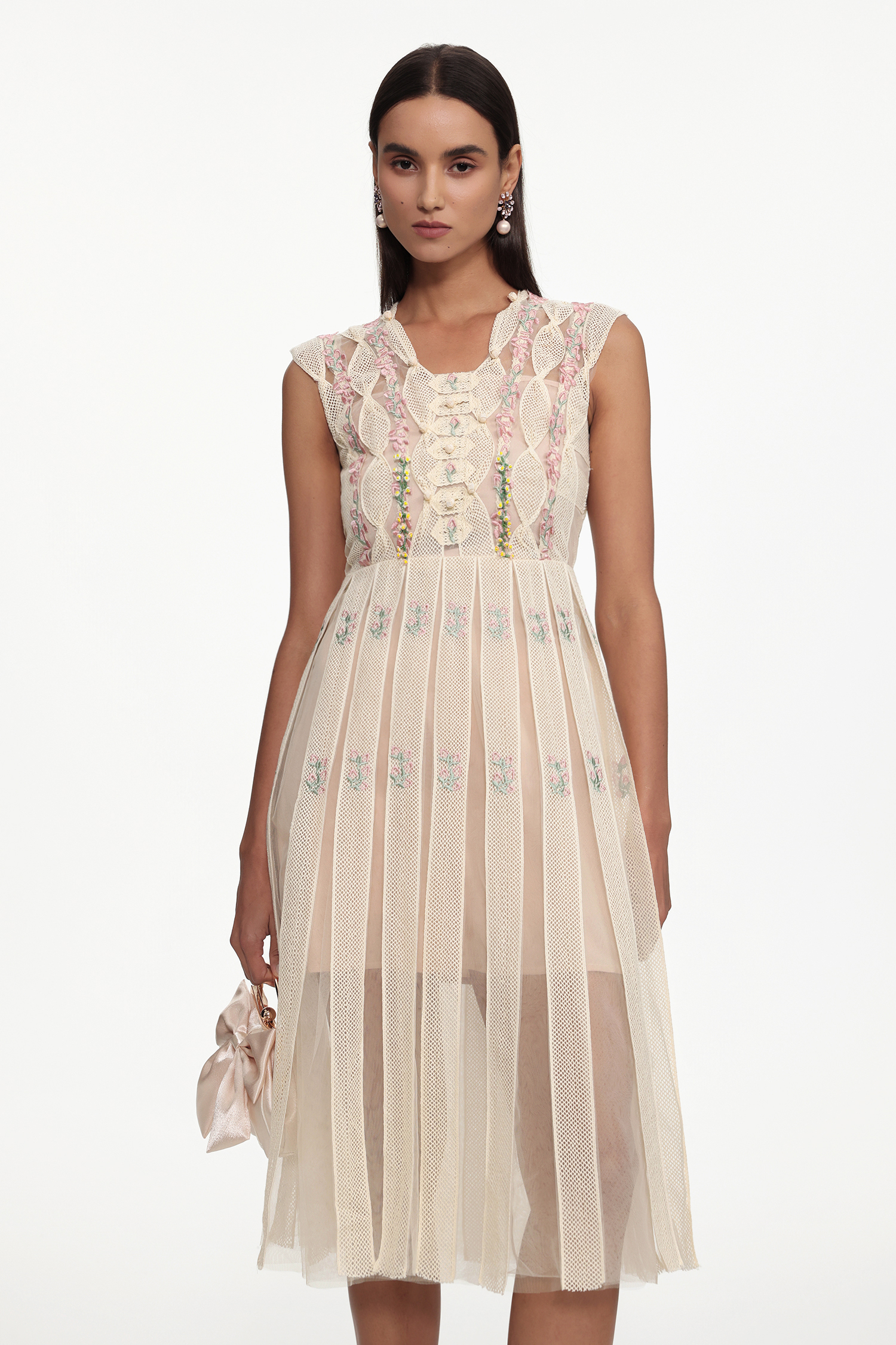 Pako Elegant Tailored Sleeveless Floral Woven Midi Dress