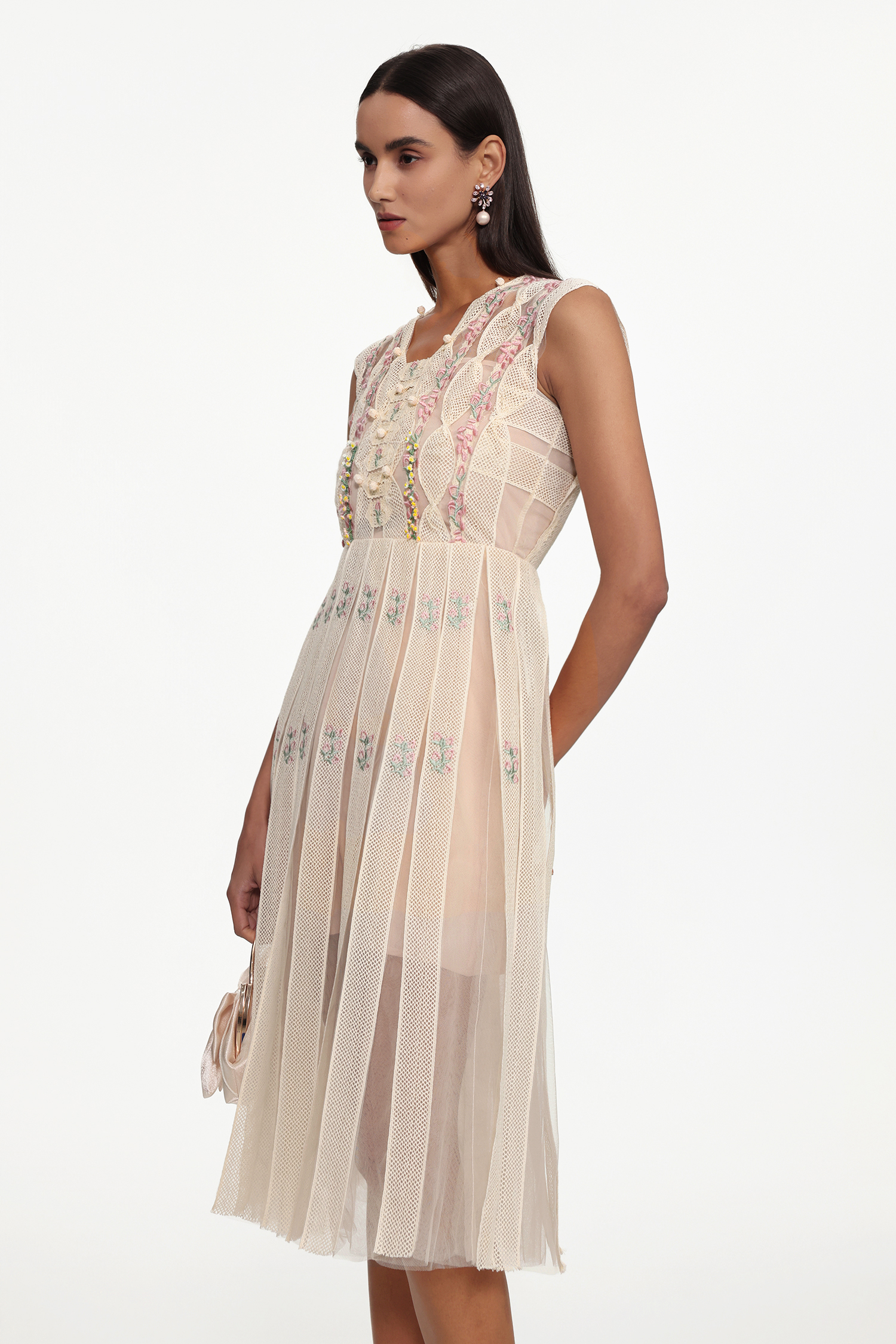 Pako Elegant Tailored Sleeveless Floral Woven Midi Dress