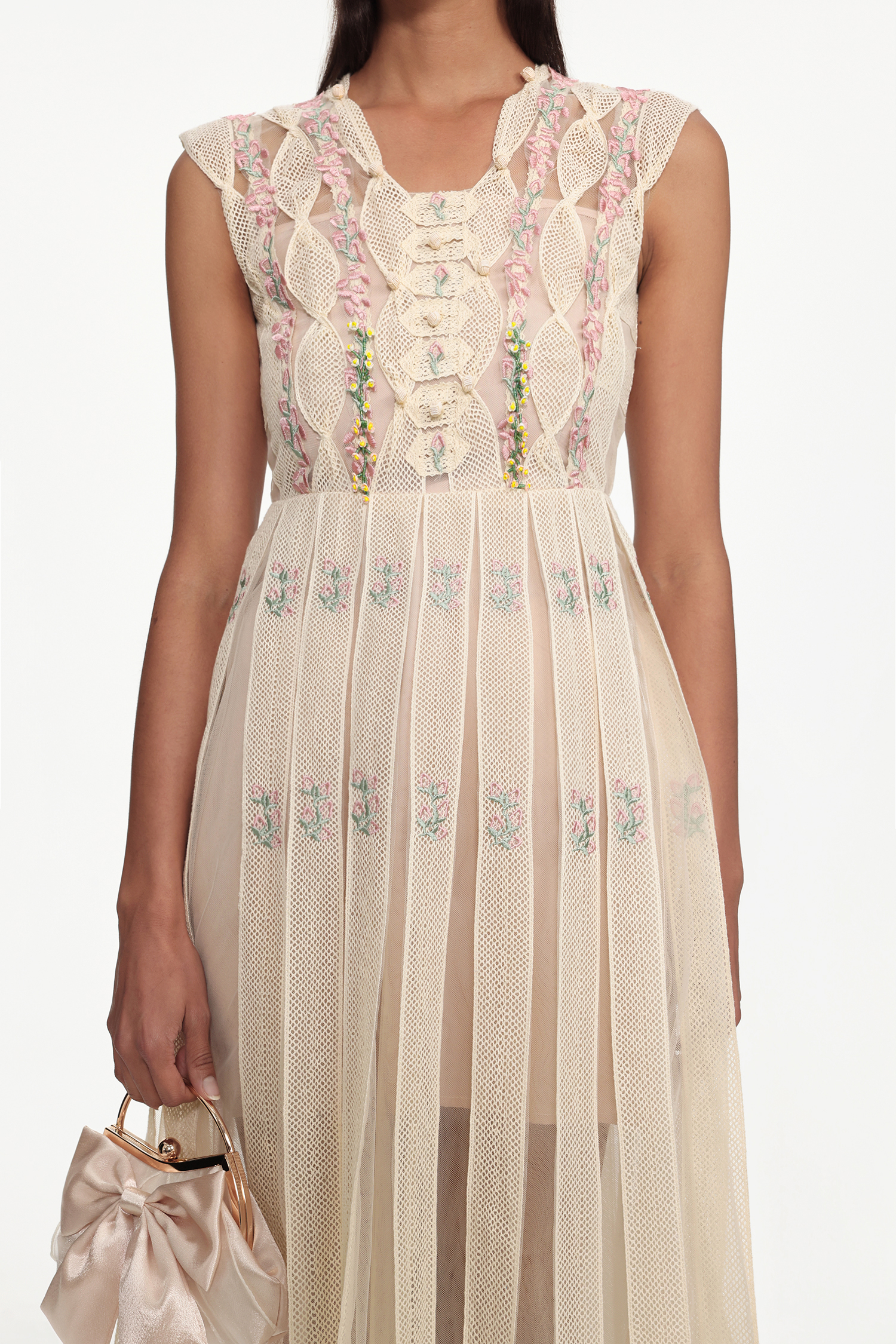 Pako Elegant Tailored Sleeveless Floral Woven Midi Dress