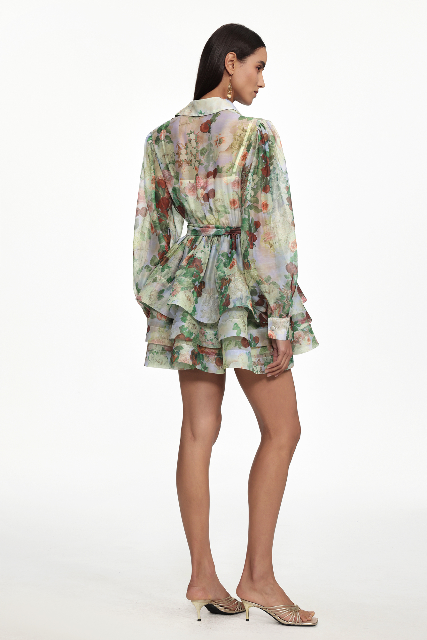 Delly Resort Flowy Long Sleeve Floral Print Ruffle Woven Mini Dress
