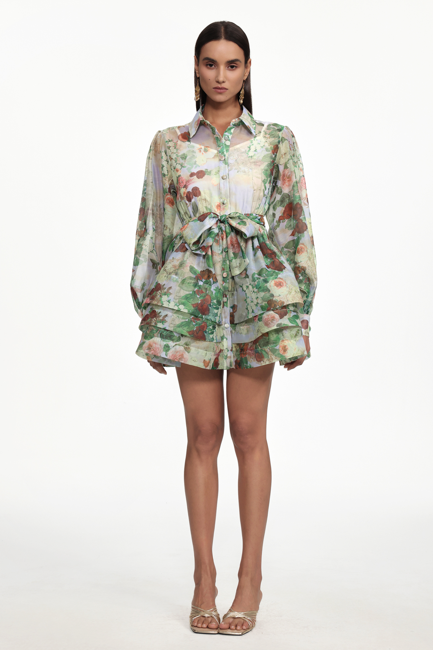 Delly Resort Flowy Long Sleeve Floral Print Ruffle Woven Mini Dress