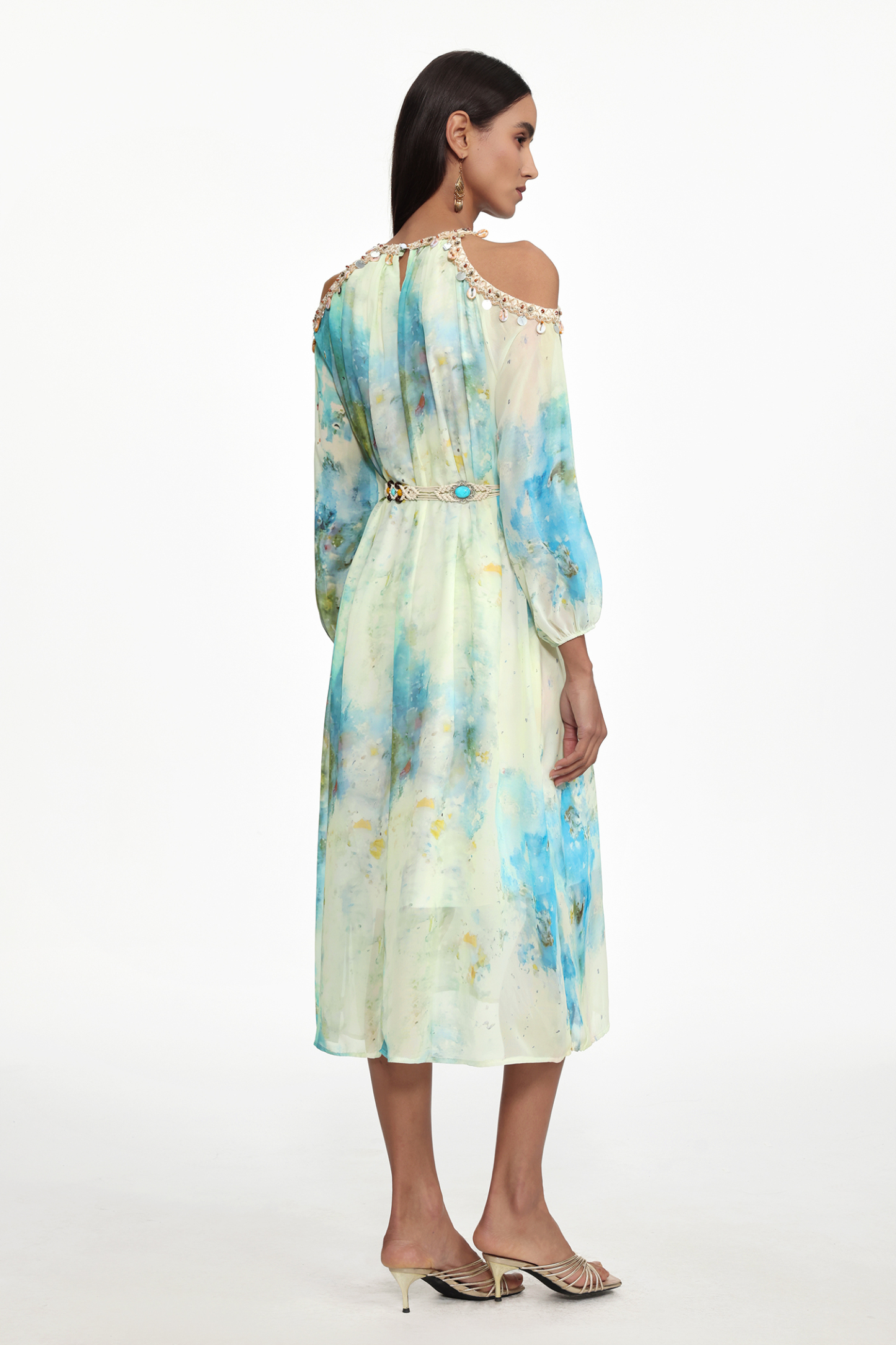 Eila Resort Flowy Long Sleeve Print Chiffon Maxi Dress