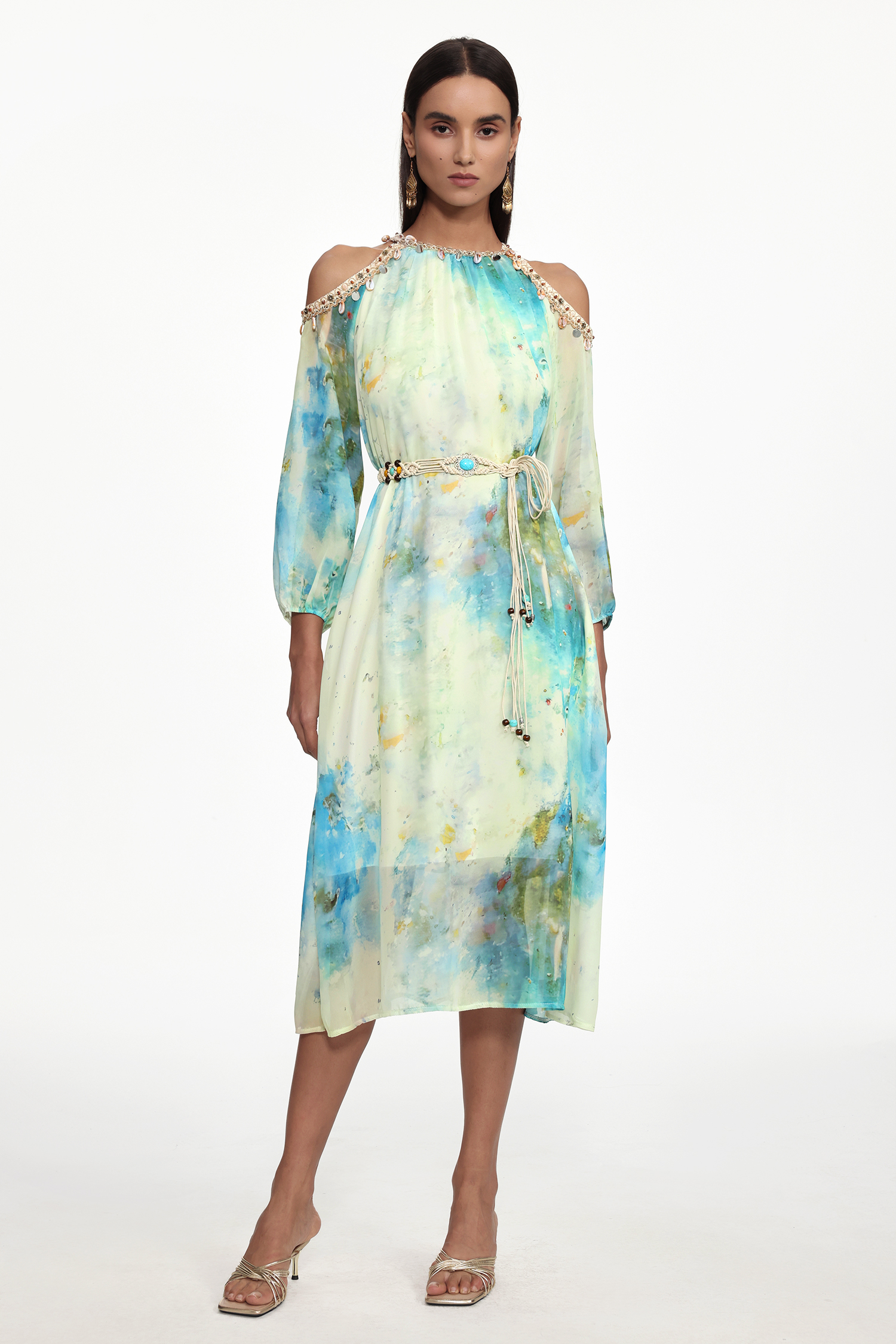 Eila Resort Flowy Long Sleeve Print Chiffon Maxi Dress