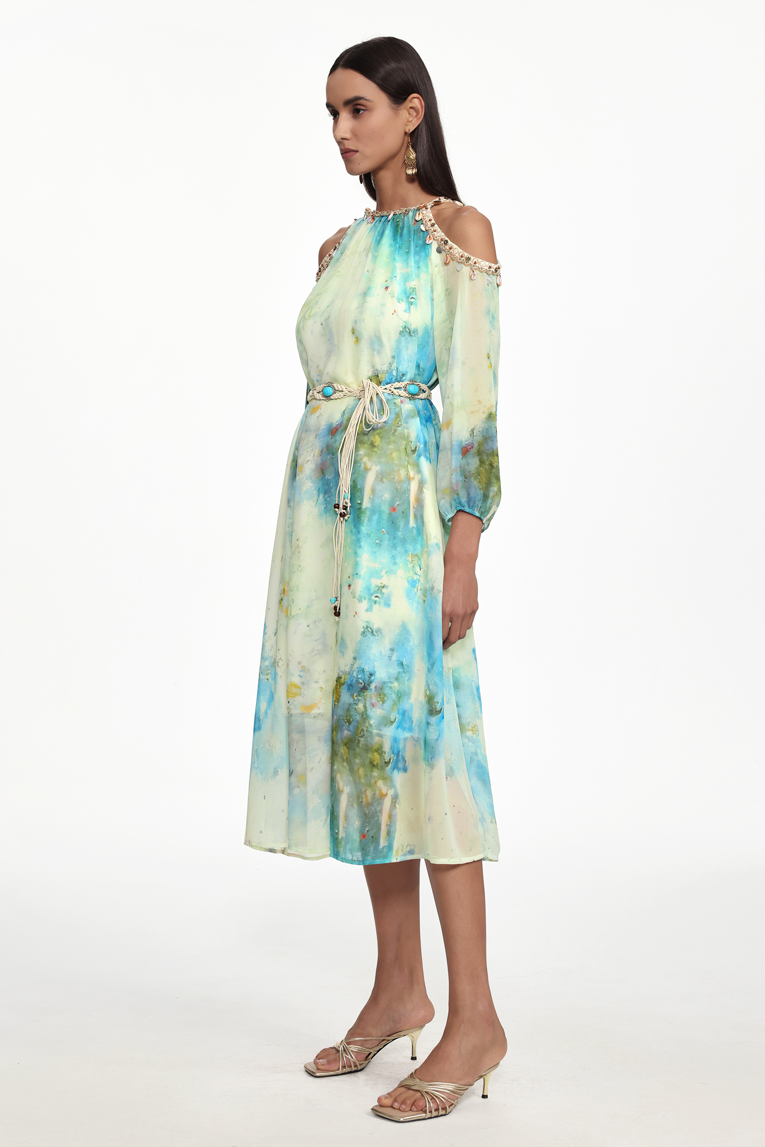Eila Resort Flowy Long Sleeve Print Chiffon Maxi Dress