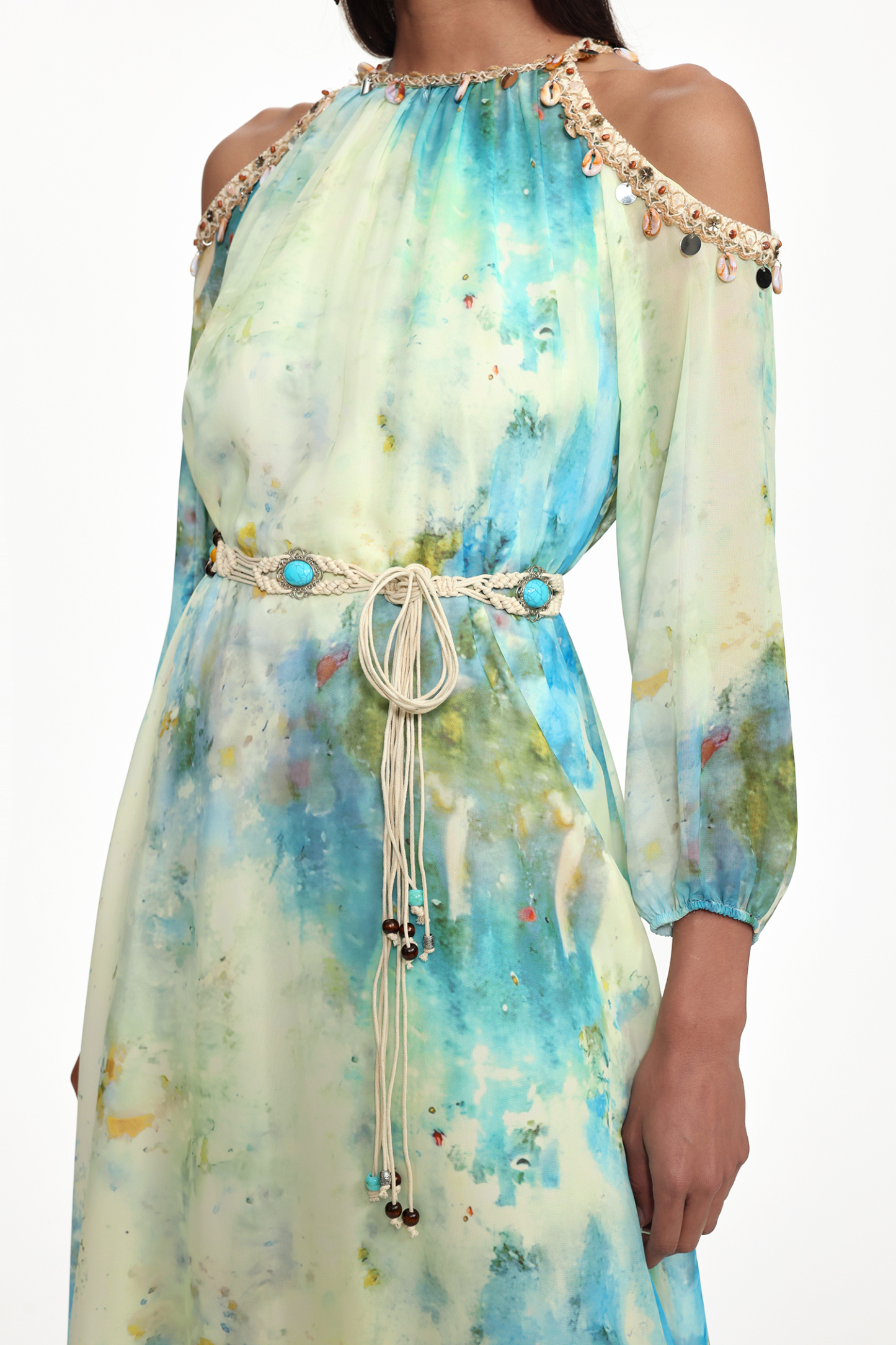 Eila Resort Flowy Long Sleeve Print Chiffon Maxi Dress