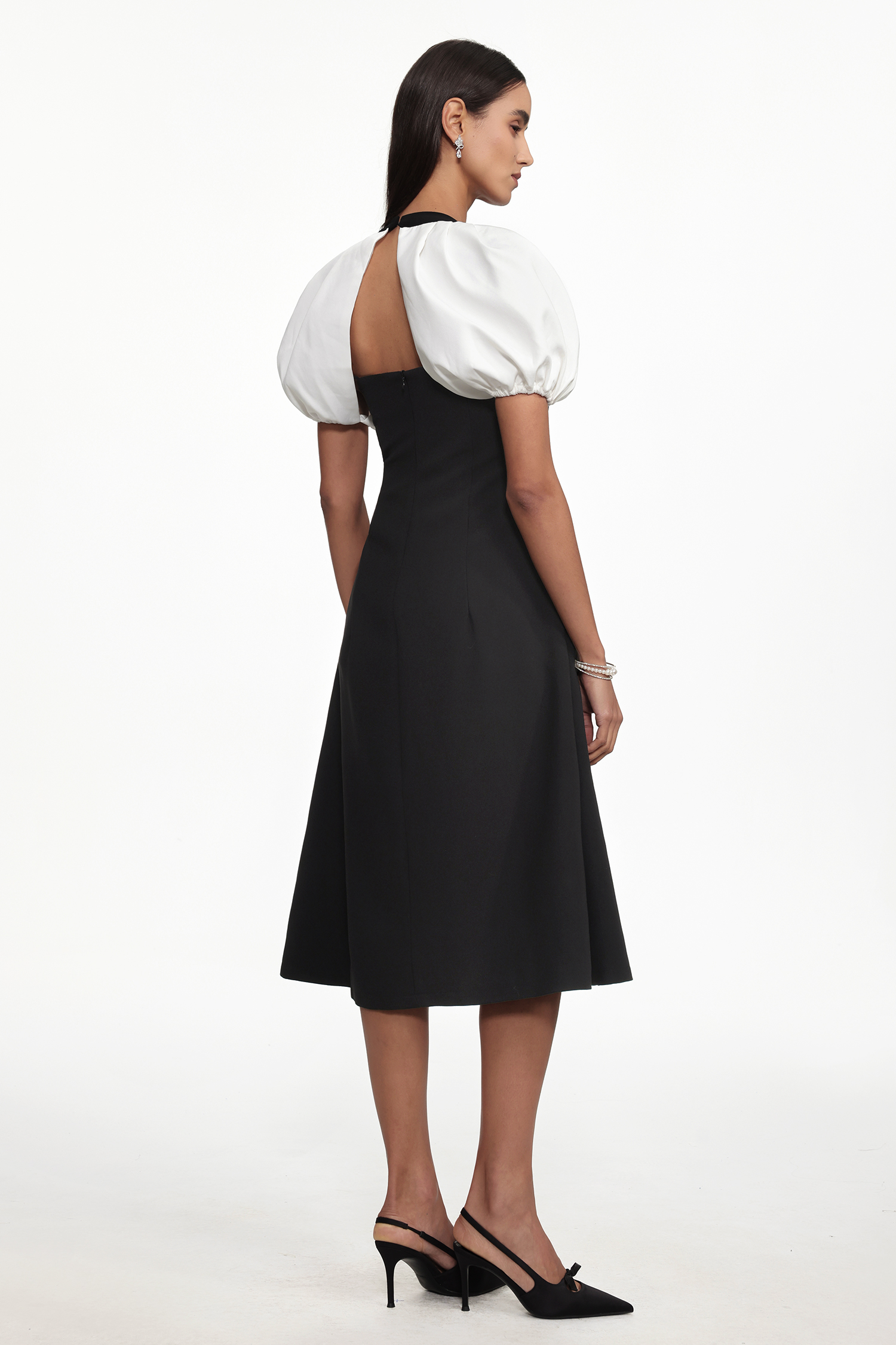 Selene Classic Tailored Puff Sleeve Woven Midi Dress