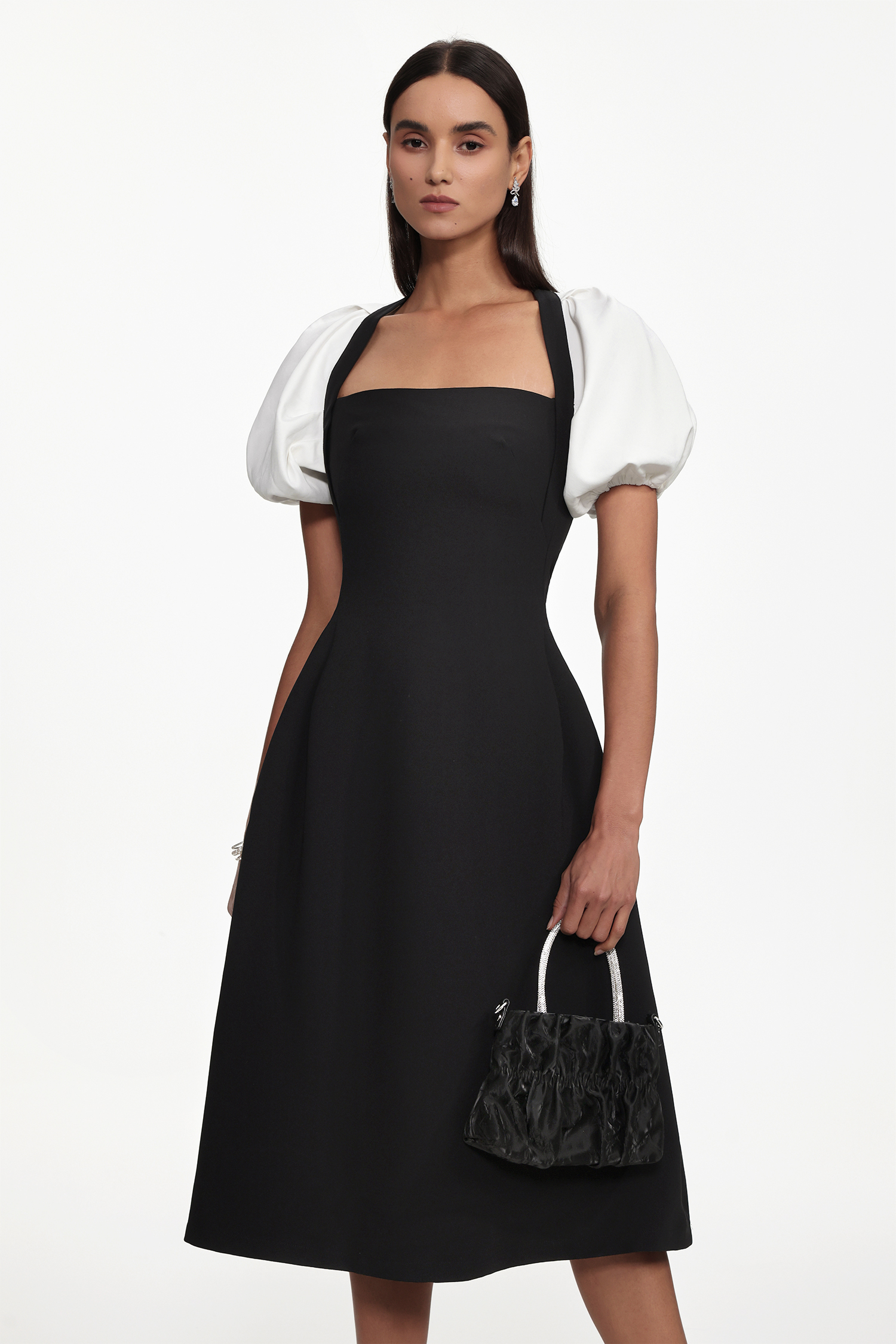 Selene Classic Tailored Puff Sleeve Woven Midi Dress
