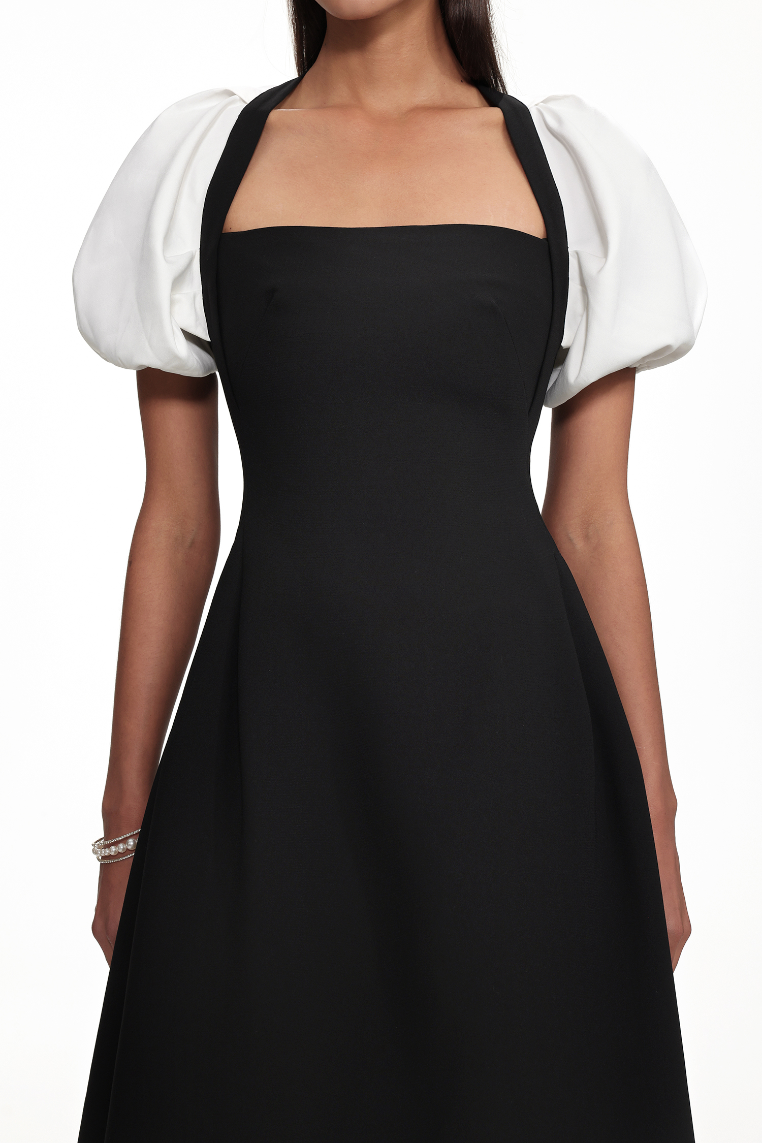 Selene Classic Tailored Puff Sleeve Woven Midi Dress