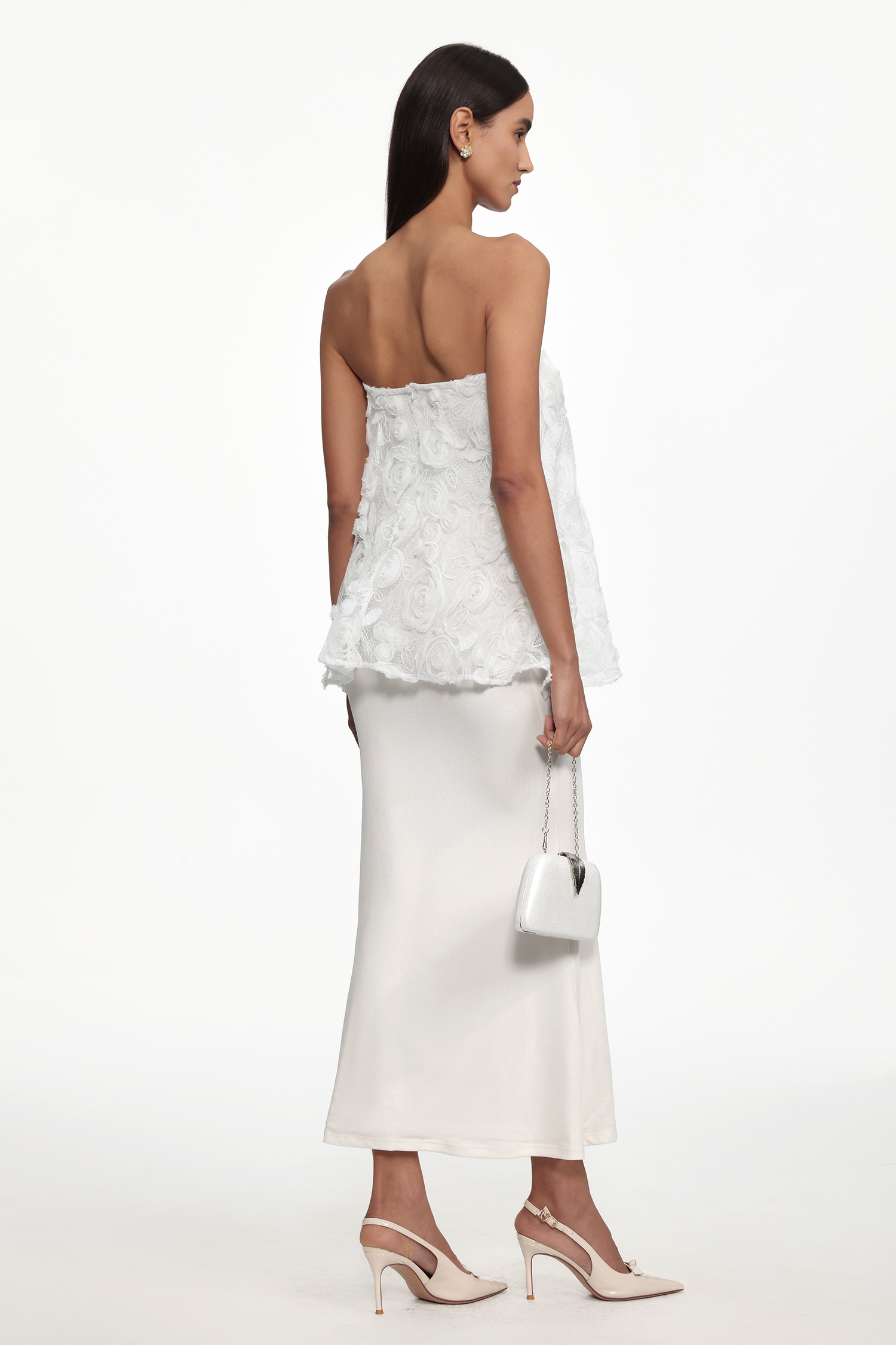 Riana Resort Flowy Strapless Floral Woven Top and Skirt Set