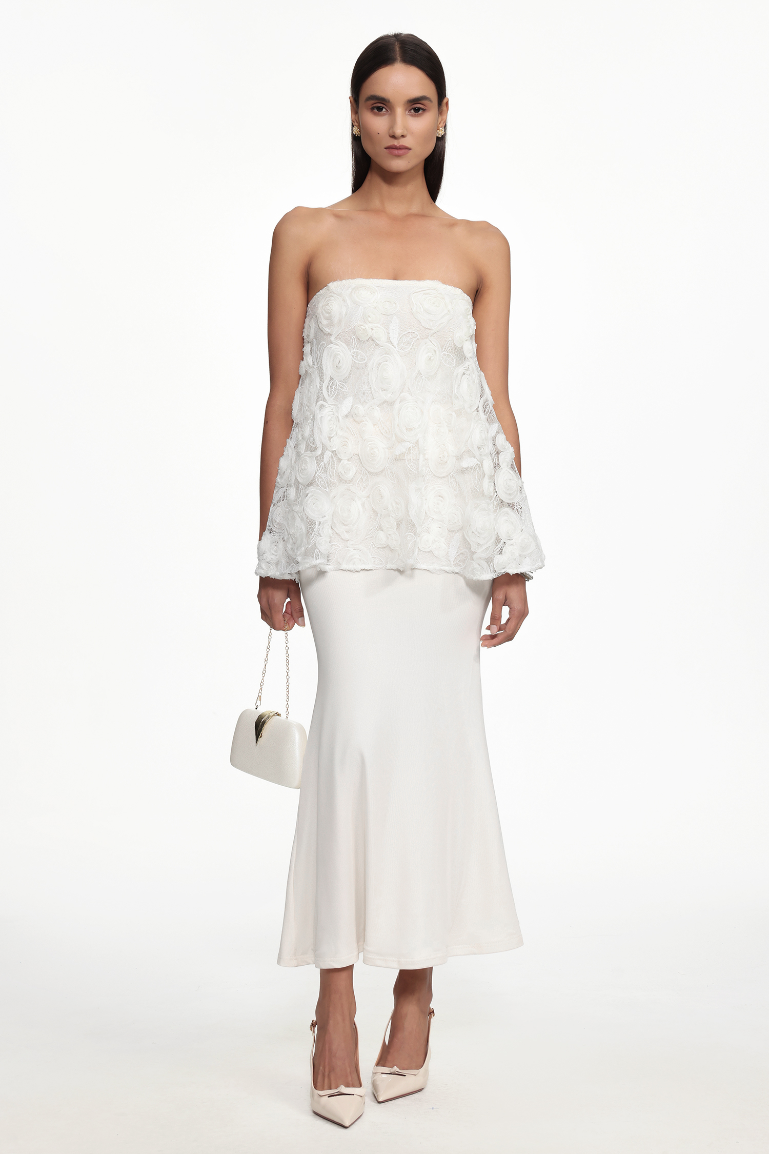 Riana Resort Flowy Strapless Floral Woven Top and Skirt Set