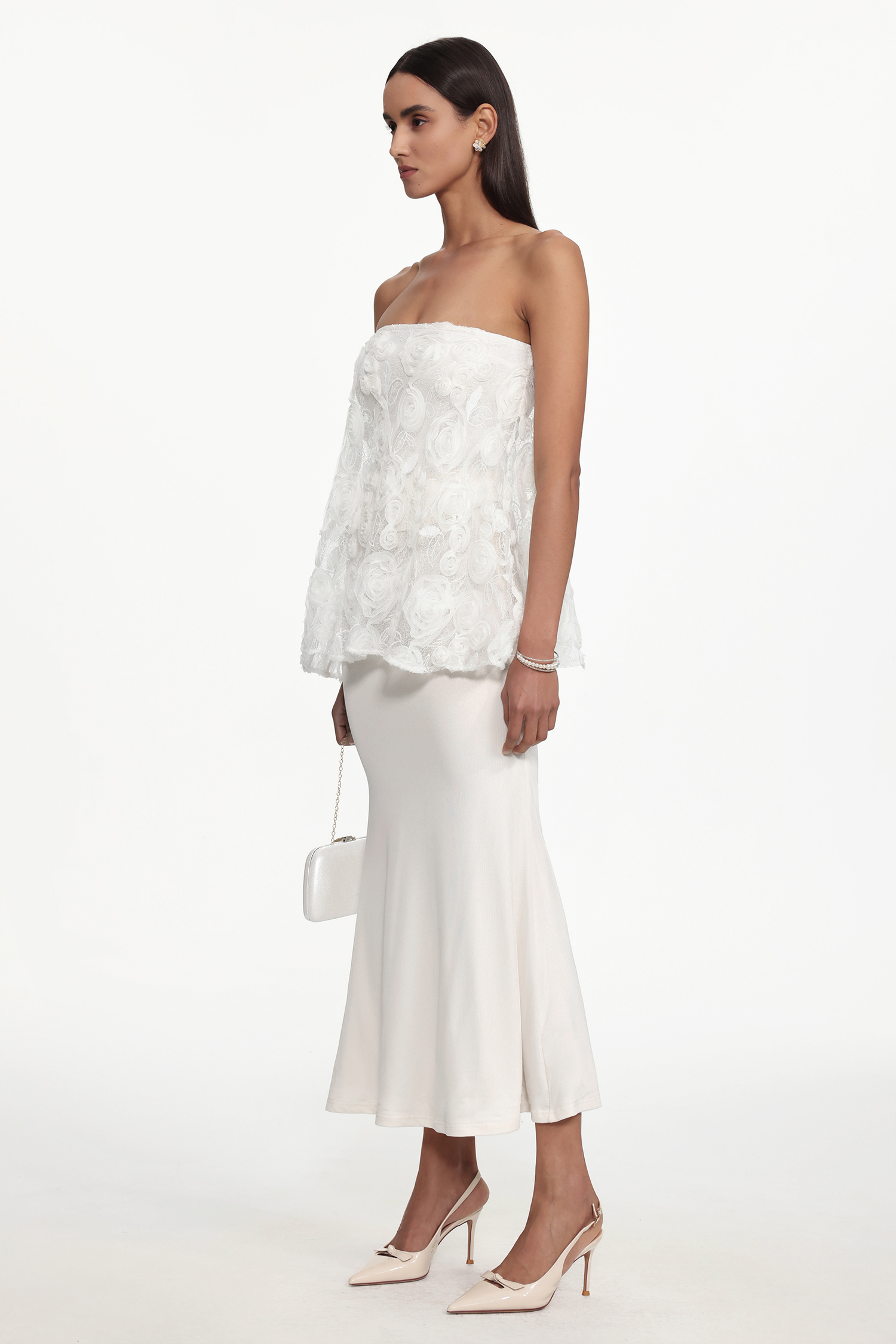 Riana Resort Flowy Strapless Floral Woven Top and Skirt Set