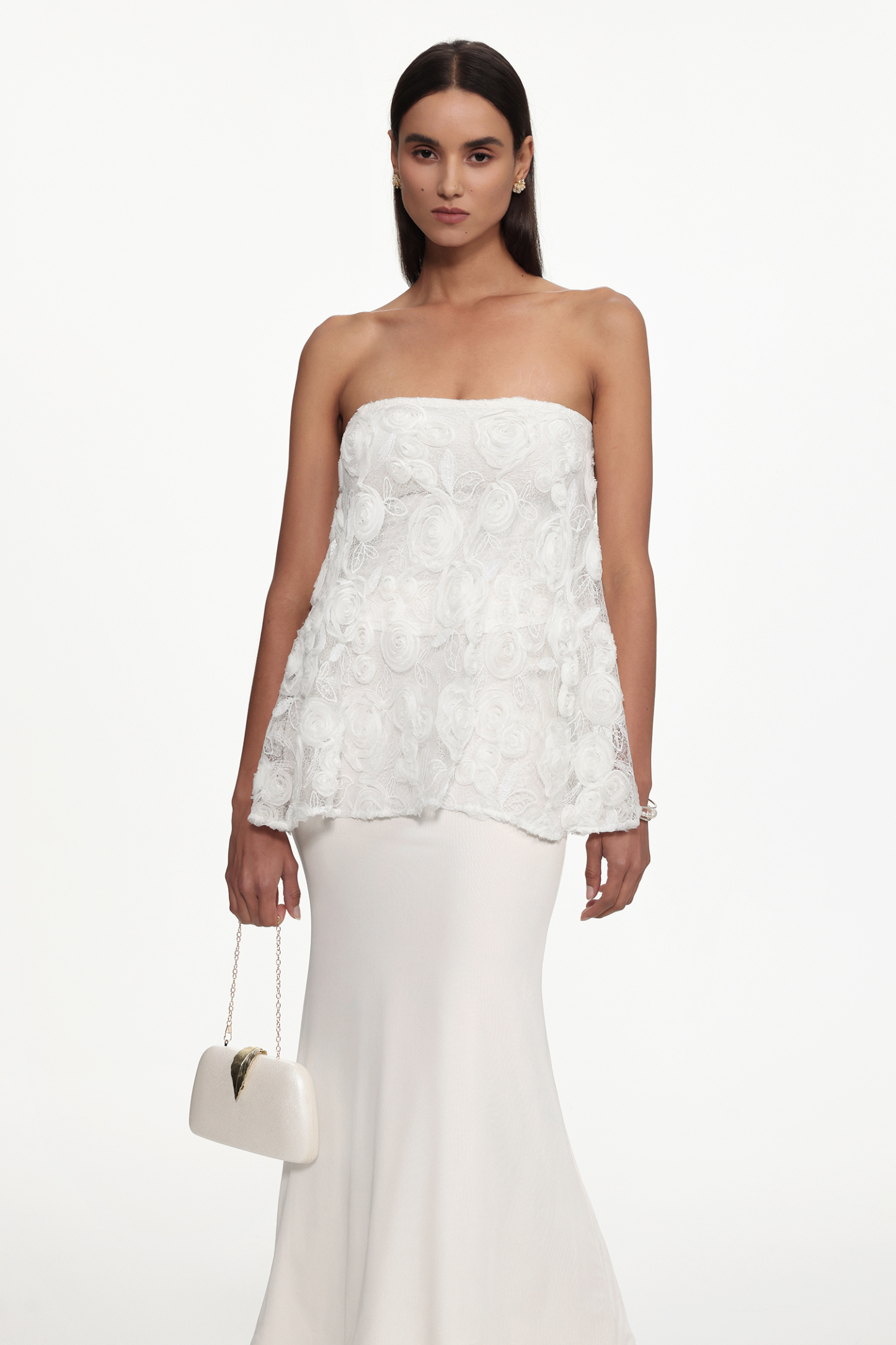 Riana Resort Flowy Strapless Floral Woven Top and Skirt Set