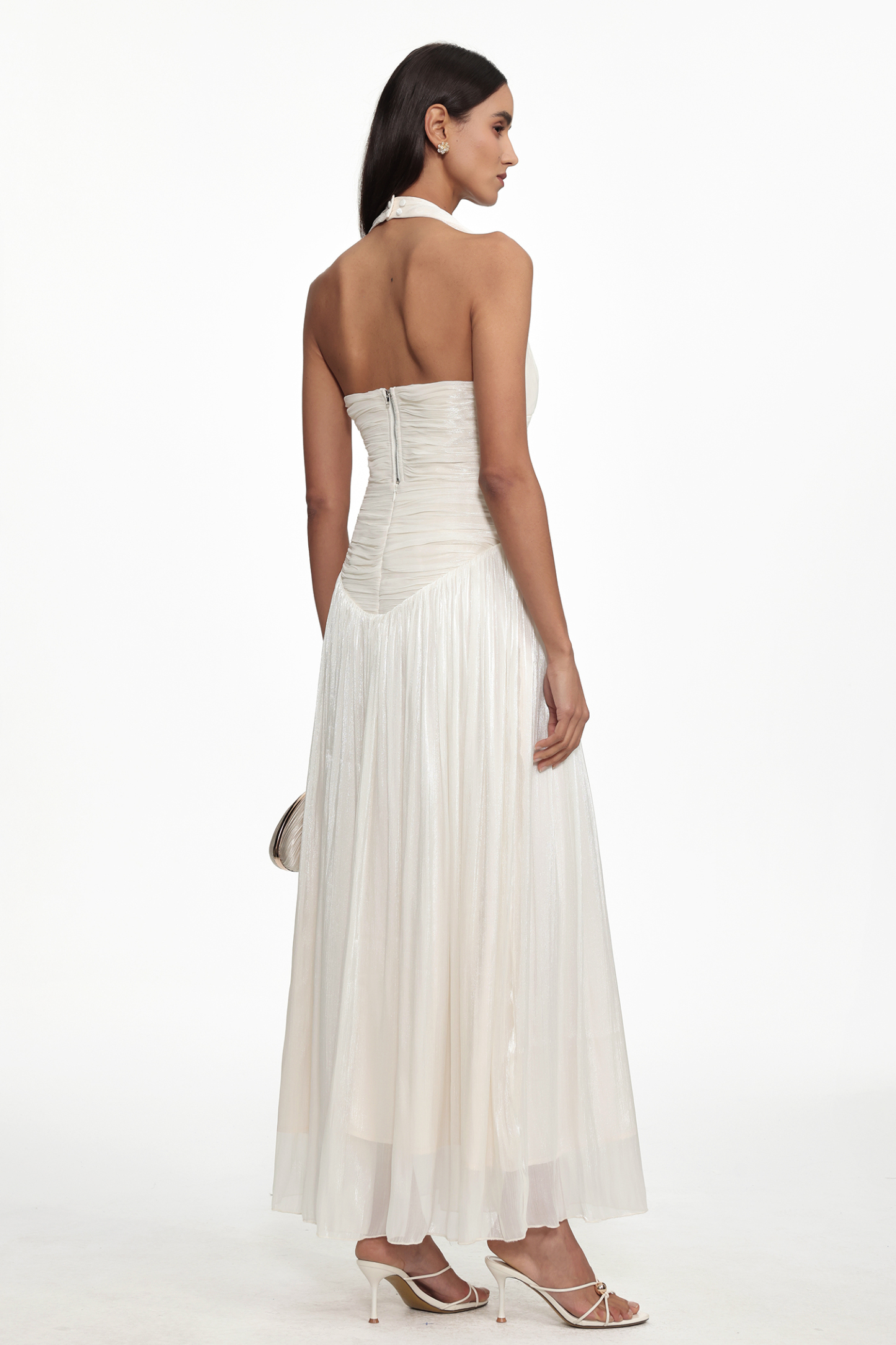 Wyatt Resort Flowy Halter V Neck Gathered Organza Top and Skirt Set