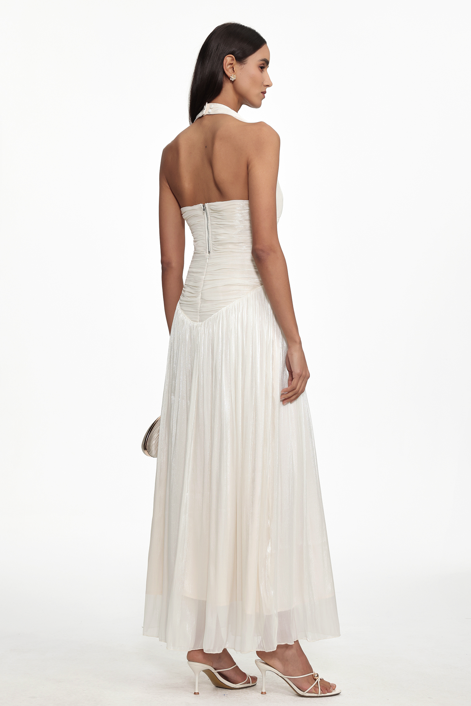 Wyatt Resort Flowy Halter V Neck Gathered Organza Top and Skirt Set