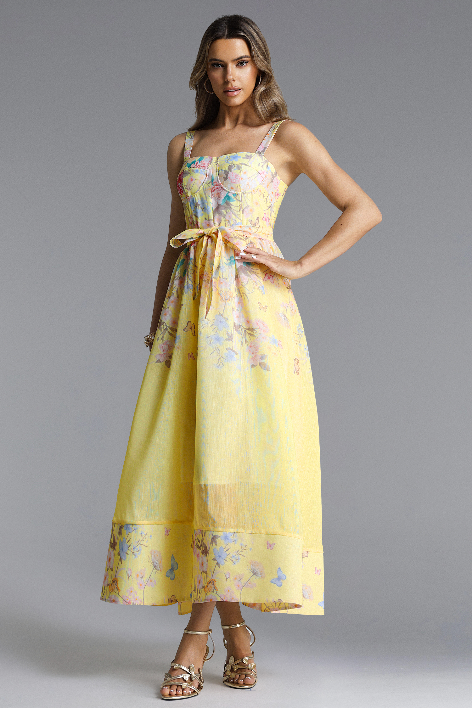 Mayali Romantic tailored Sleeveless Floral Print Maxi Dress