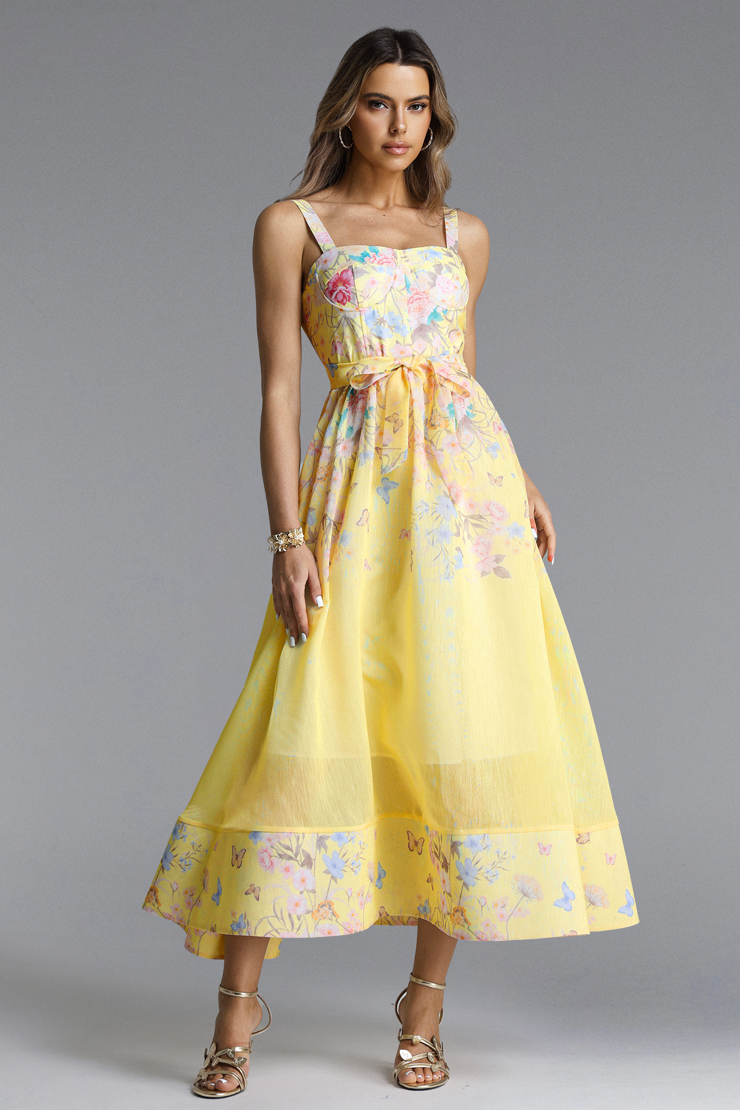 Mayali Romantic tailored Sleeveless Floral Print Maxi Dress