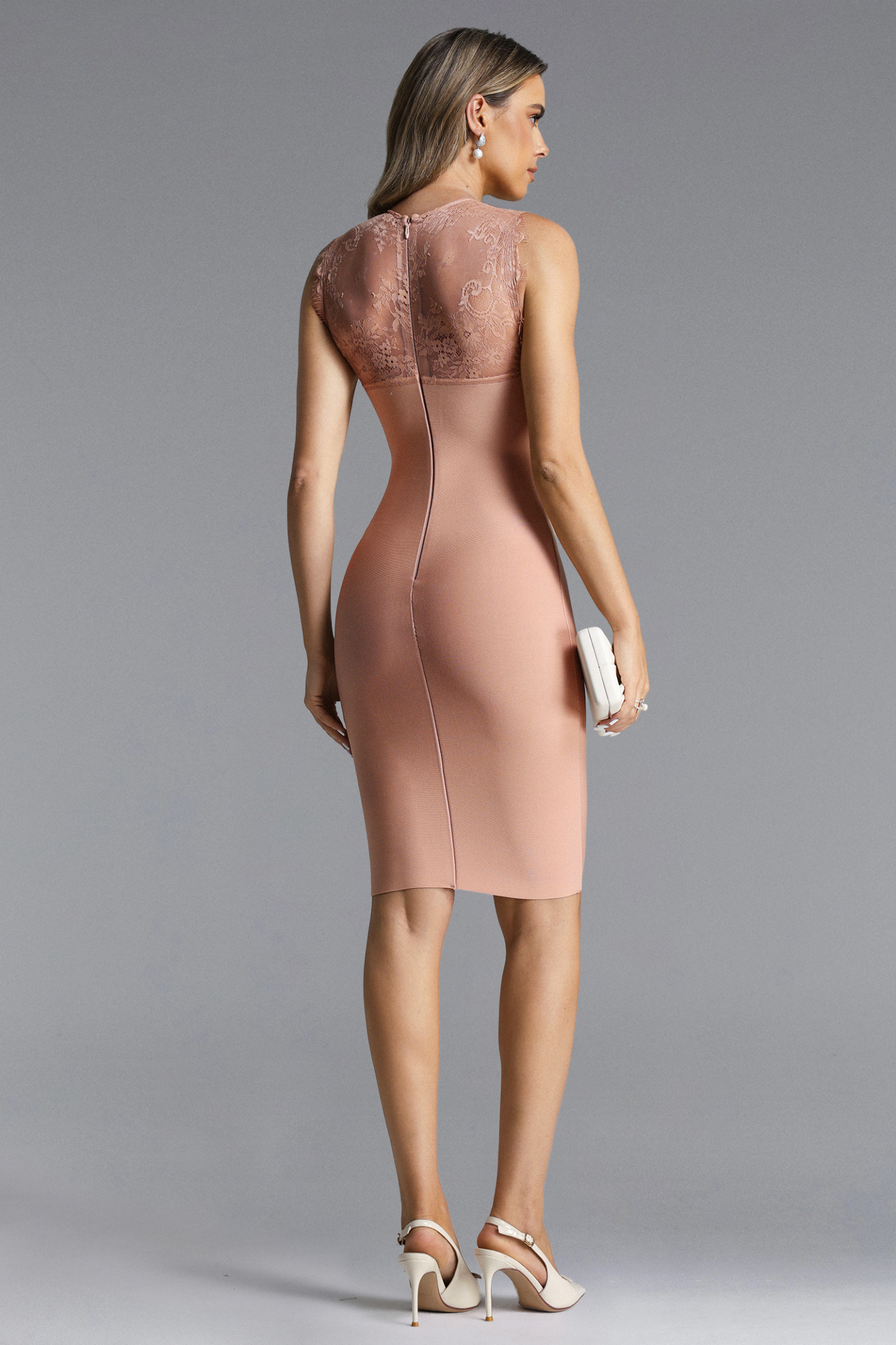 Uiala Romantic Contour Sleeveless Cut Out Lace Bandage Midi Dress