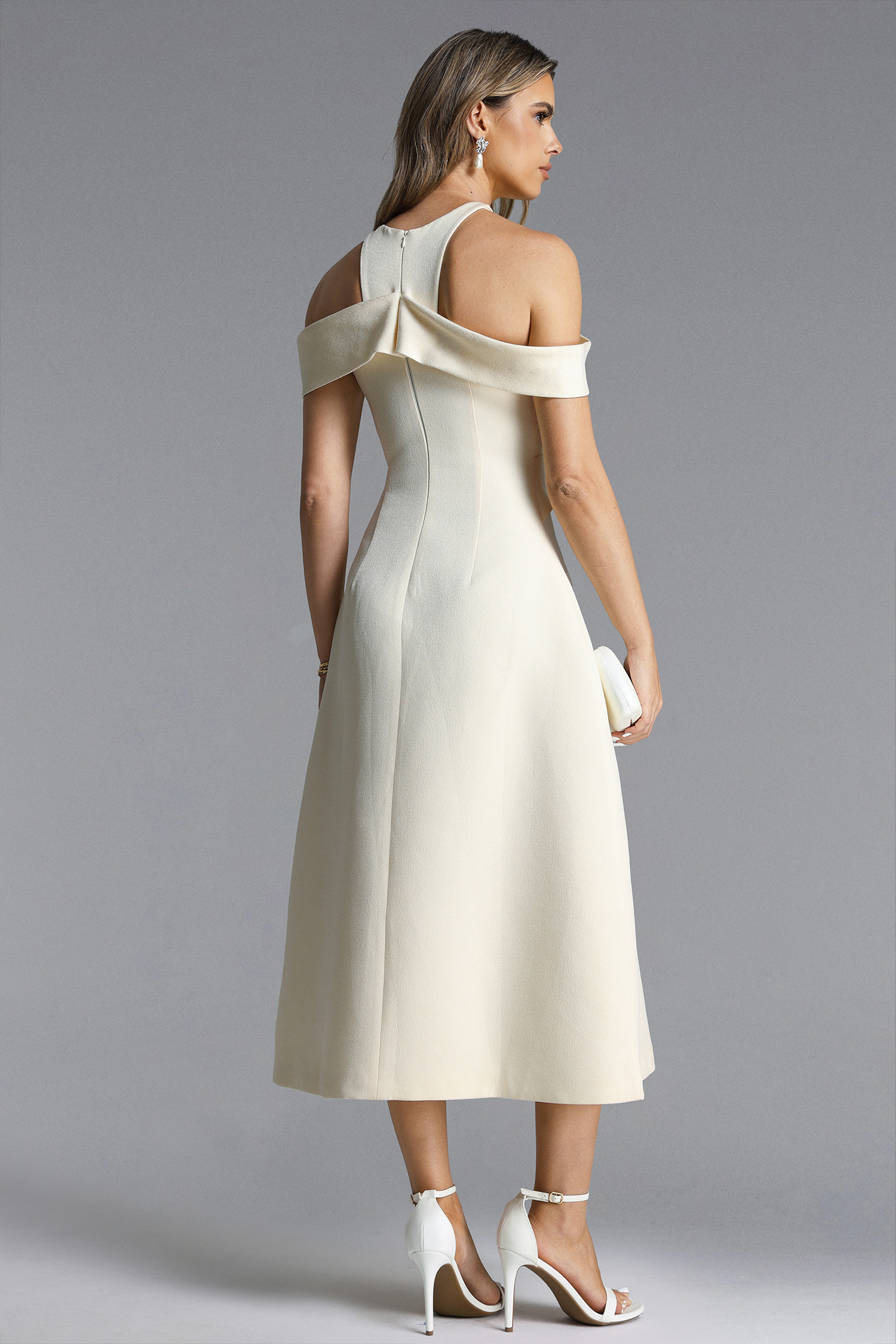 Estella Elegant Tailored Halter Pleated Woven Maxi Dress