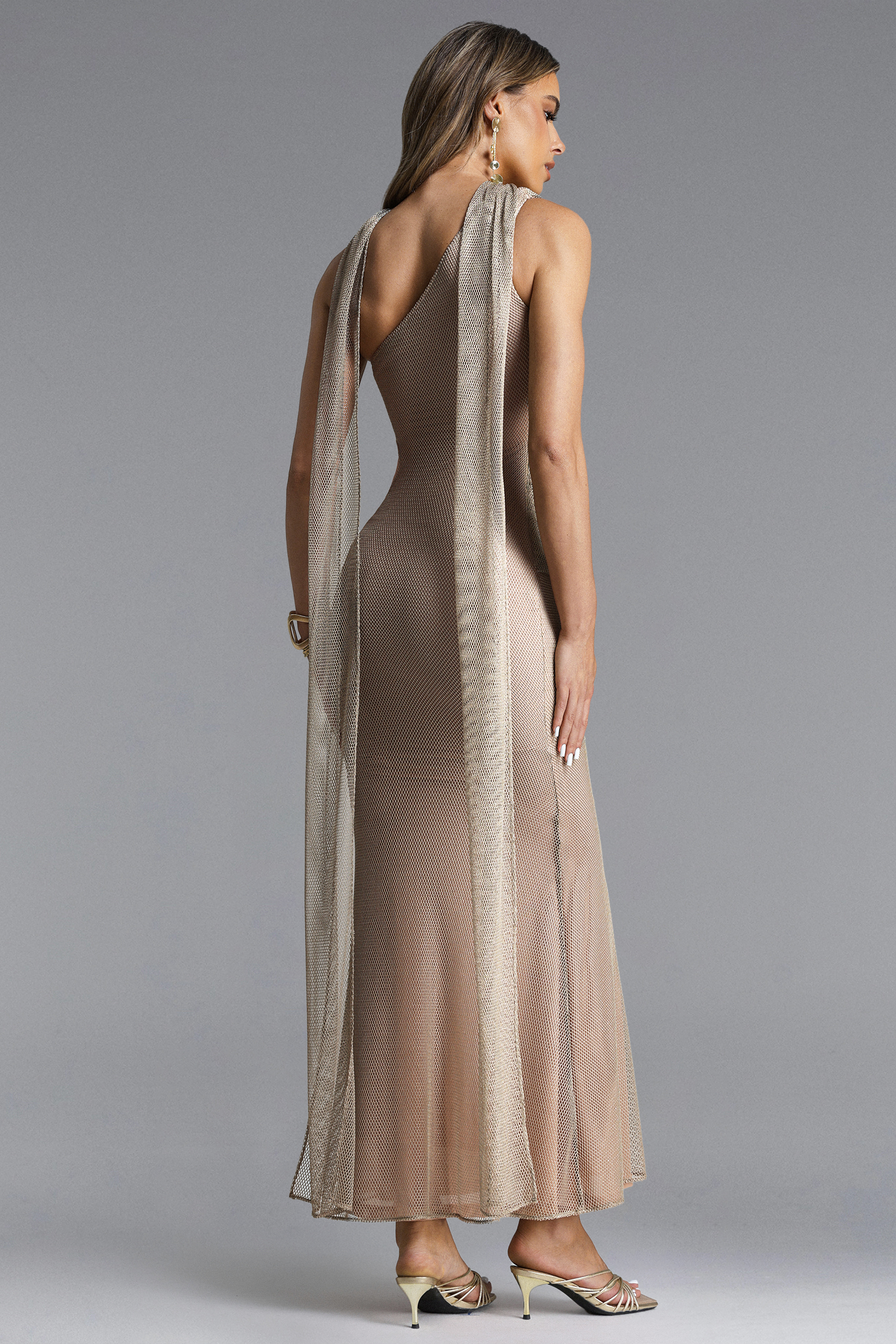 Uabeza Chic Contour One Shoulder Drape Cut Out Maxi Dress