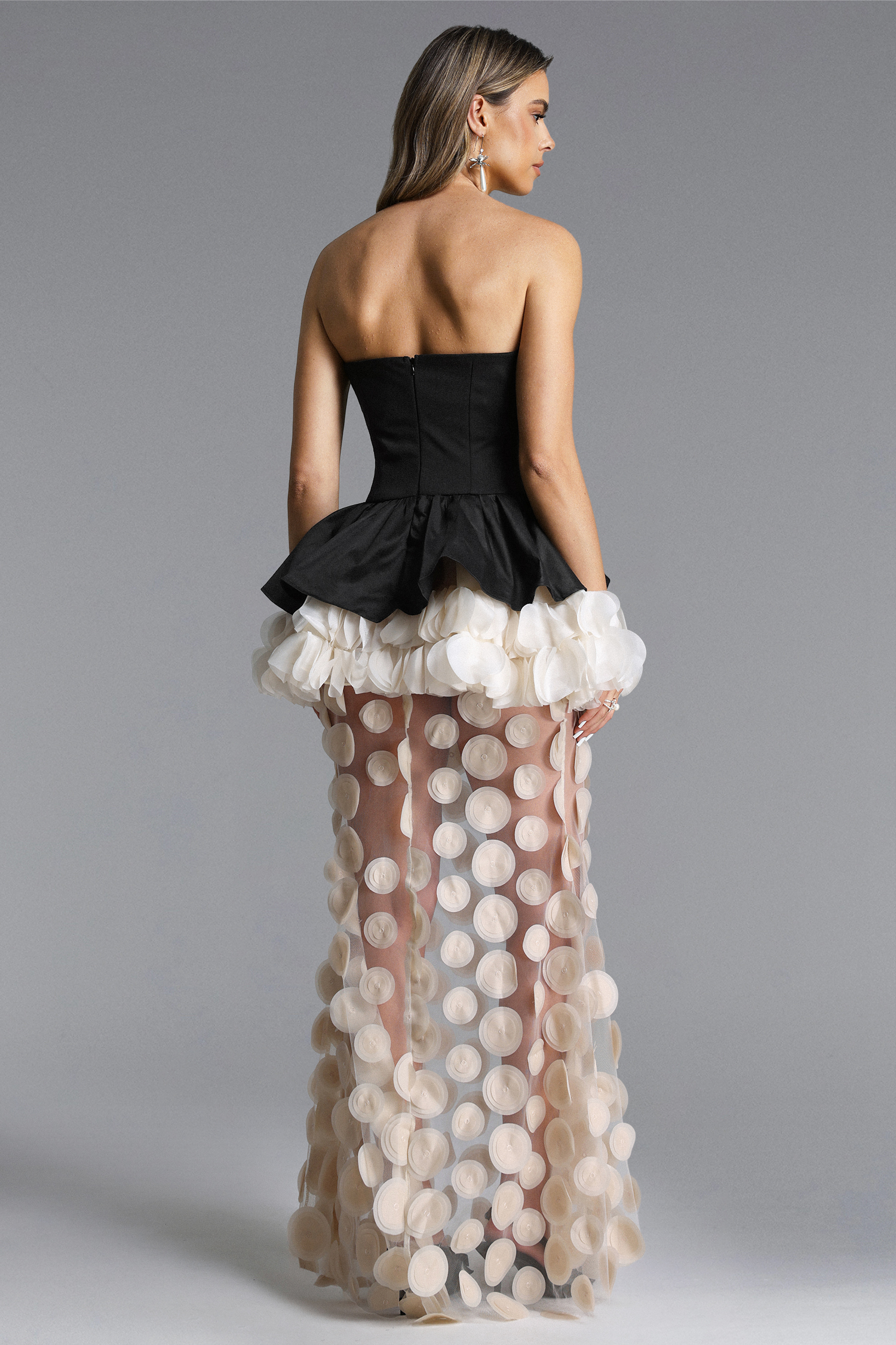 Johanne Elegant Contour Strapless Ruffle Contrast Maxi Dress