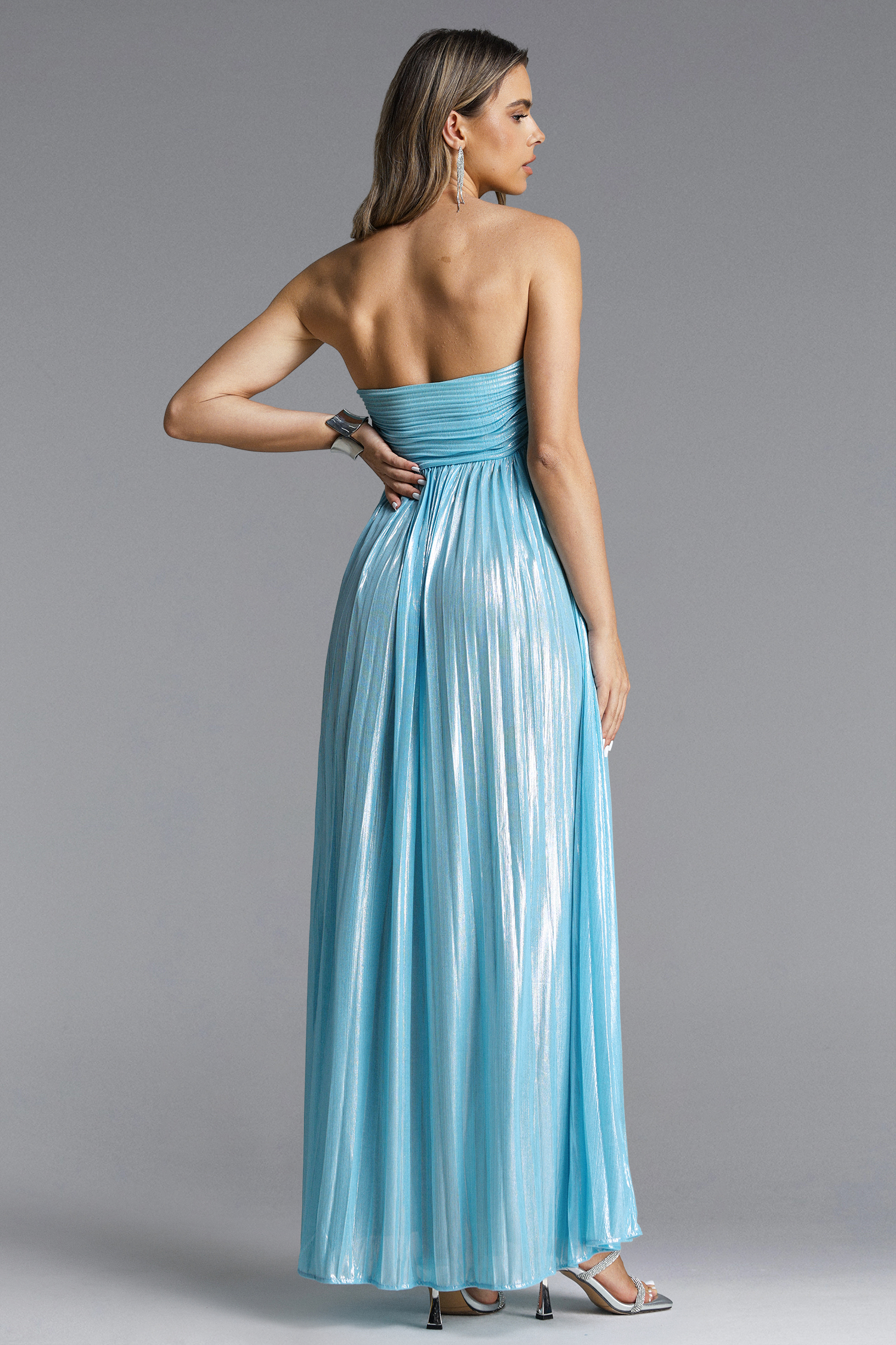 Zerasa Elegant Flowy Strapless Pleated Maxi Dress