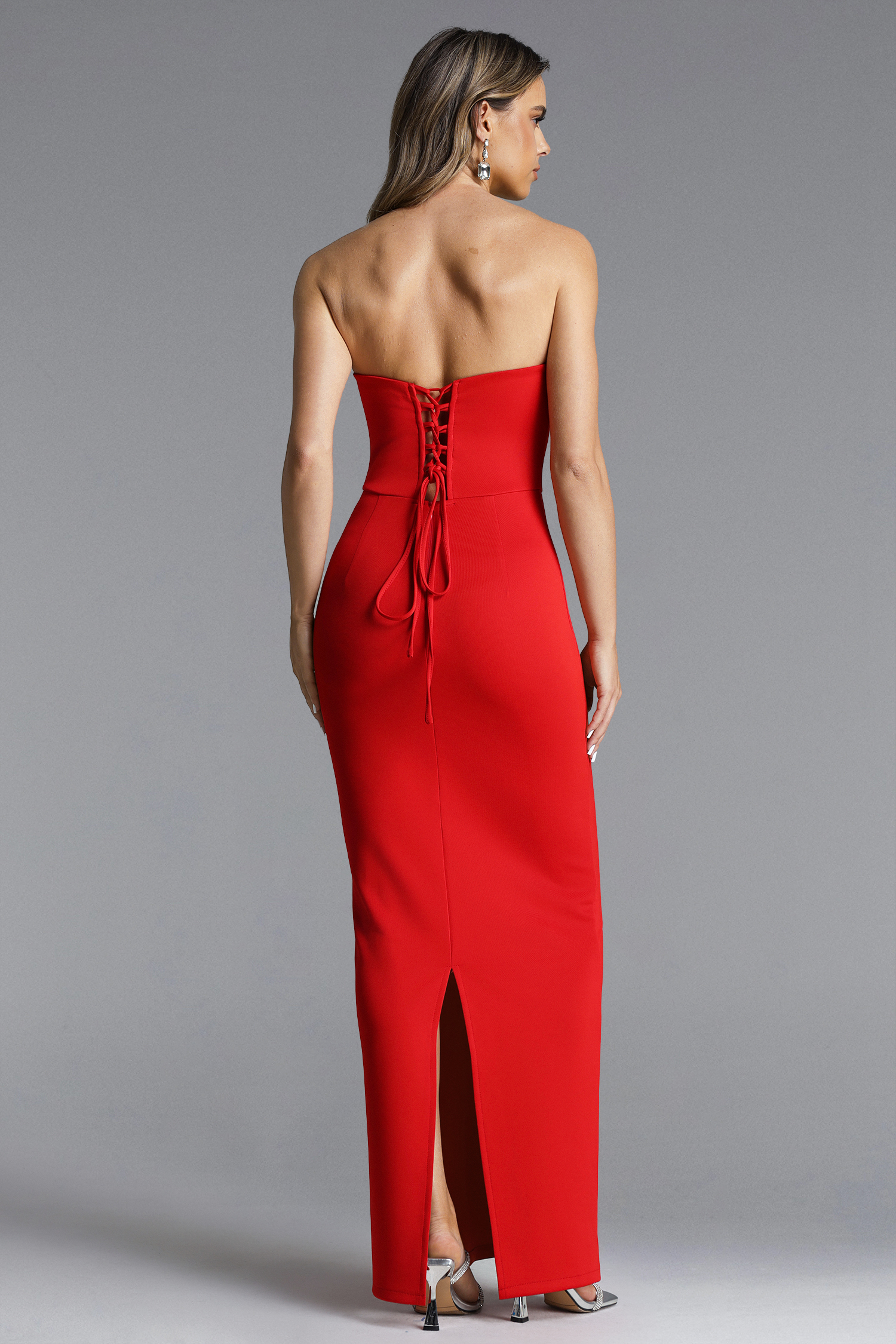 Verues Glamorous Strapless Rhinestone Bandage Maxi Dress