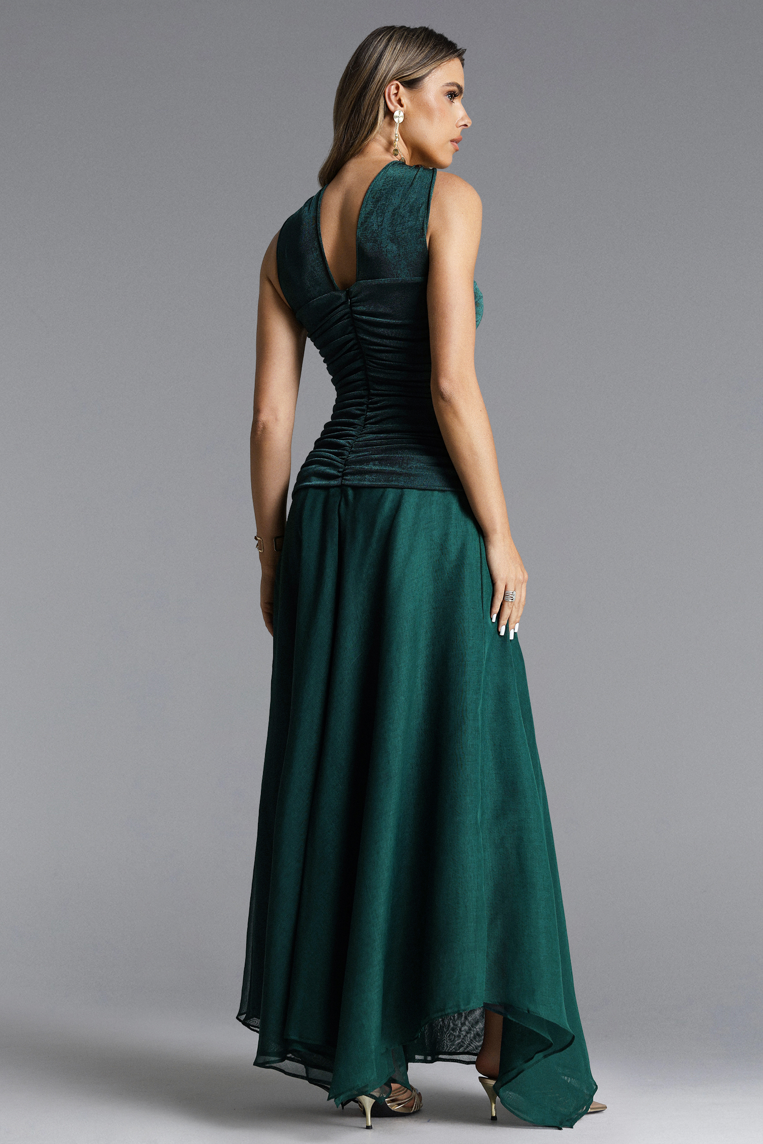 Eliana Elegant Contour Strapless Scarf Ruched Knit Maxi Dress