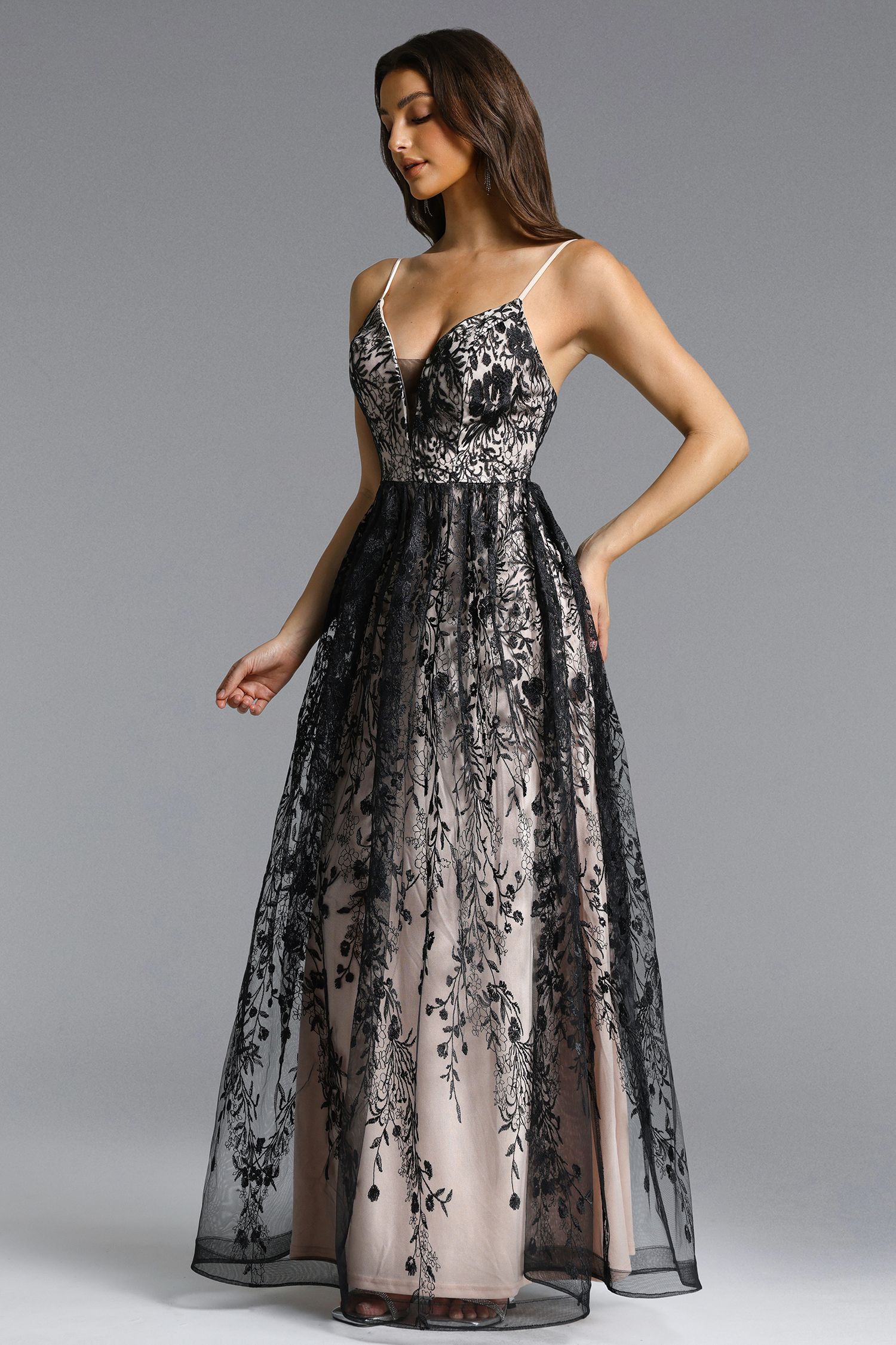 Kiyami Romantic Flowy Deep V Floral Lace Maxi Dress