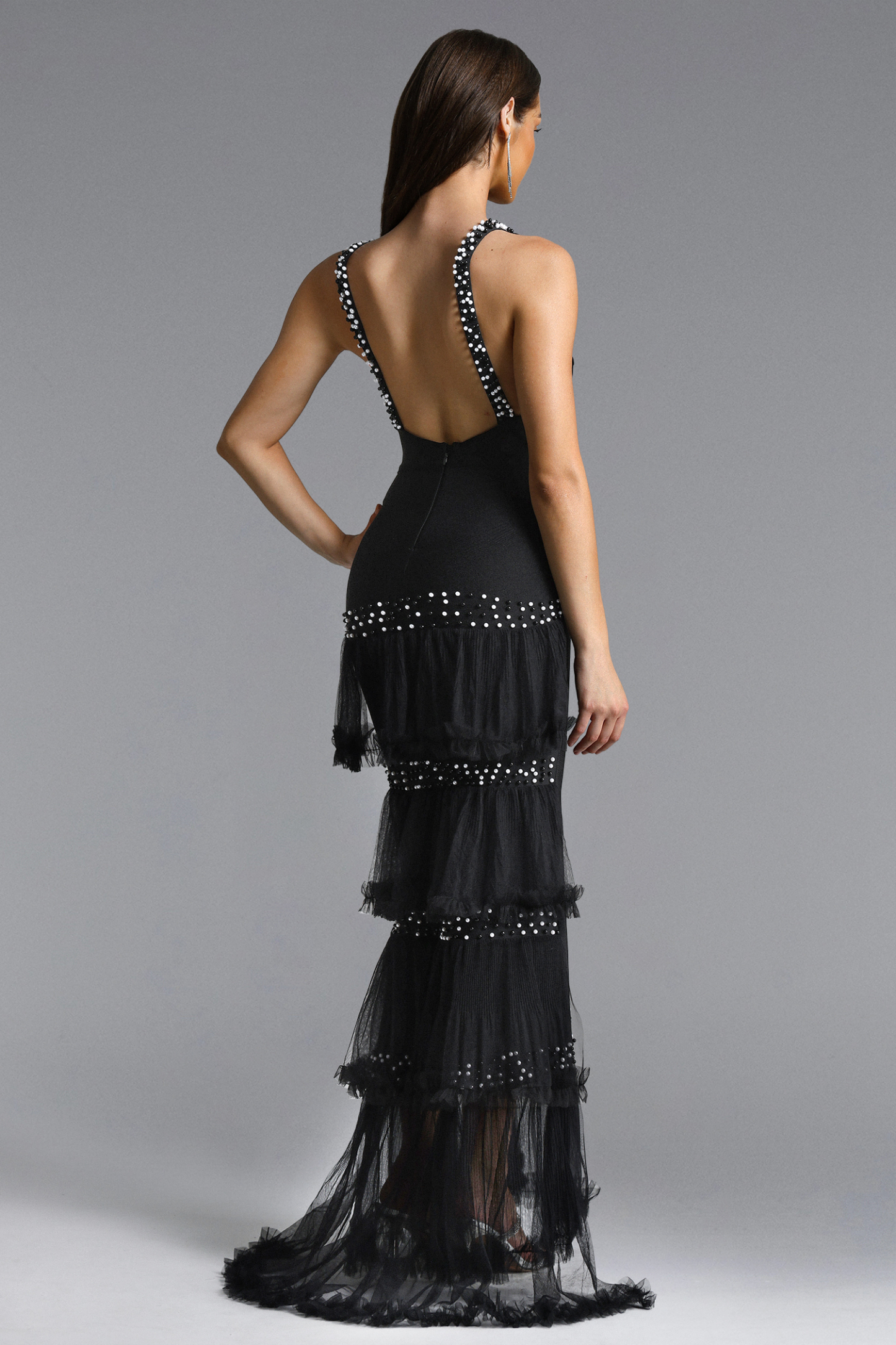 Dasha Chic Tailored Sleeveless Beaded Woven Maxi Dress