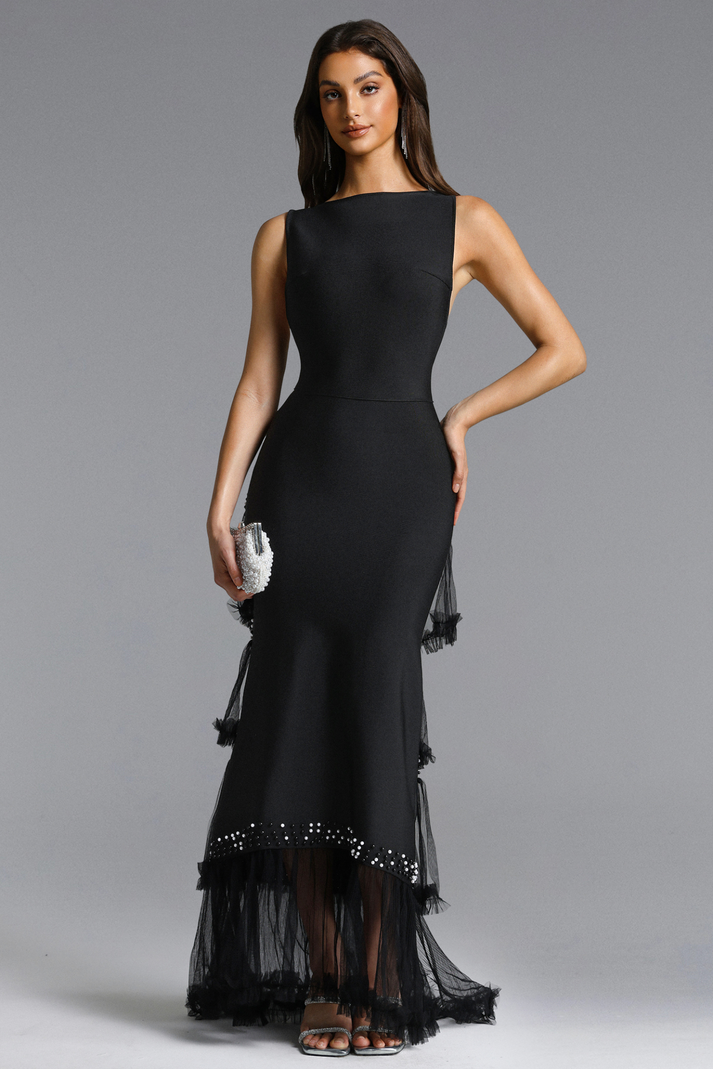 Dasha Chic Tailored Sleeveless Beaded Woven Maxi Dress