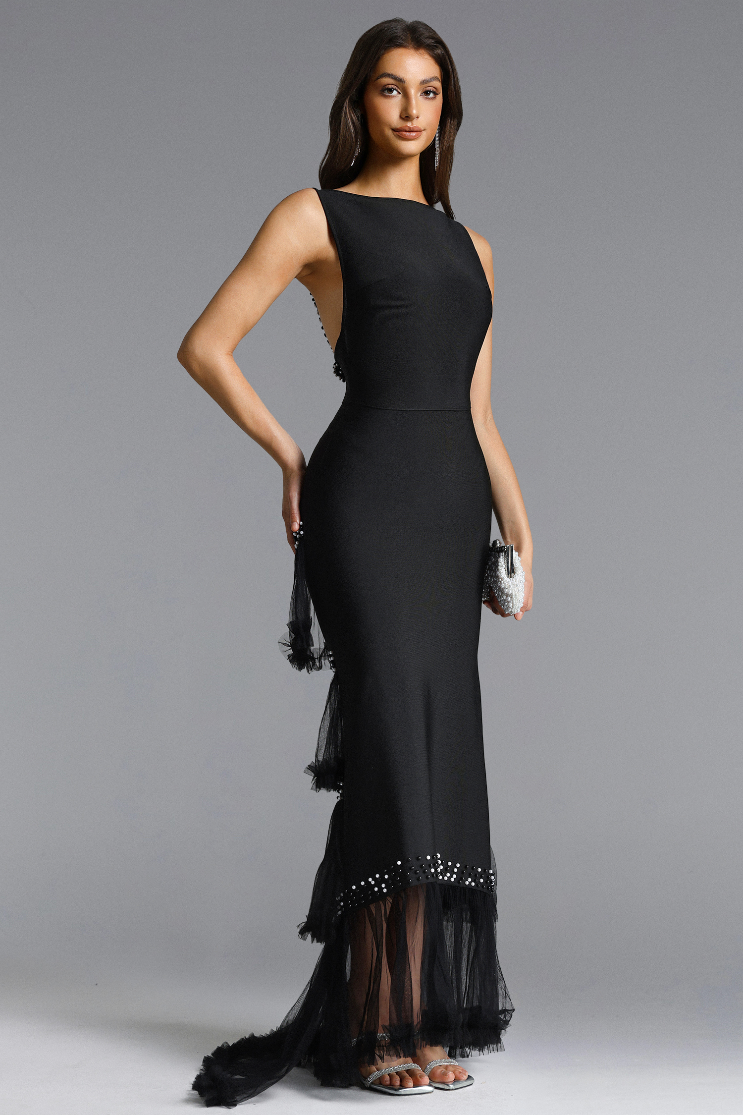 Dasha Chic Tailored Sleeveless Beaded Woven Maxi Dress