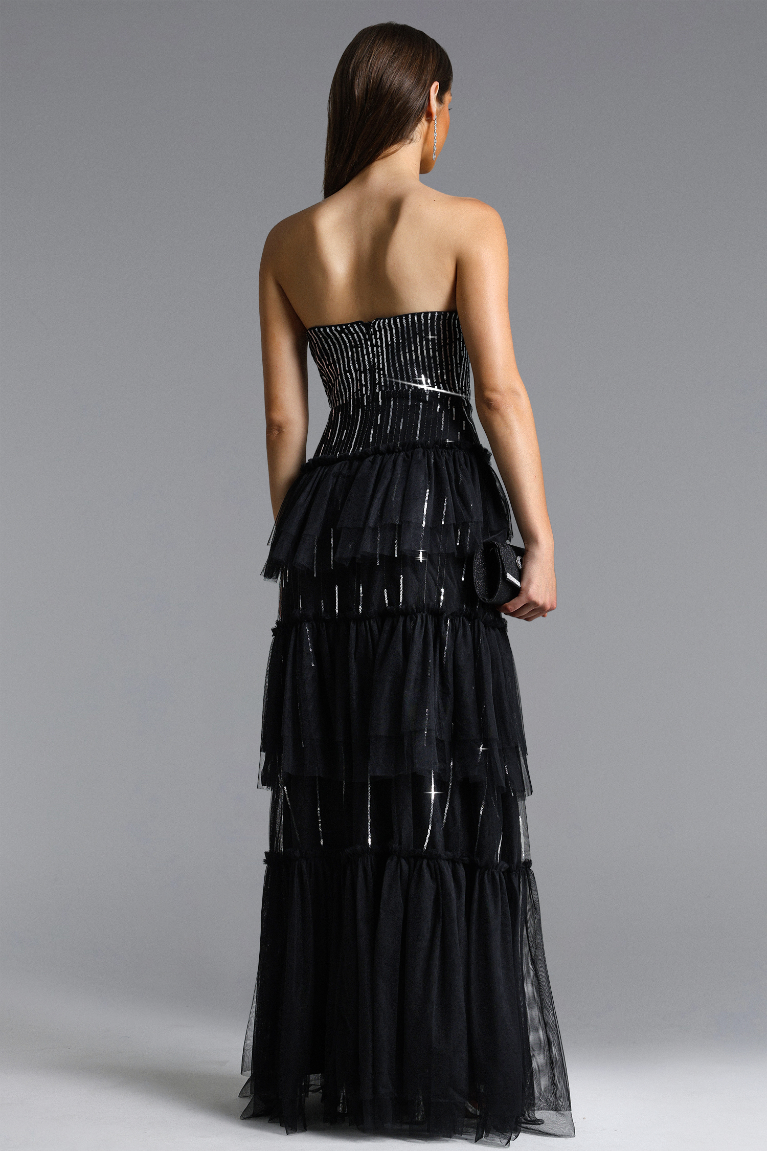 Paomi Chic Contour Strapless Sequin Maxi Dress