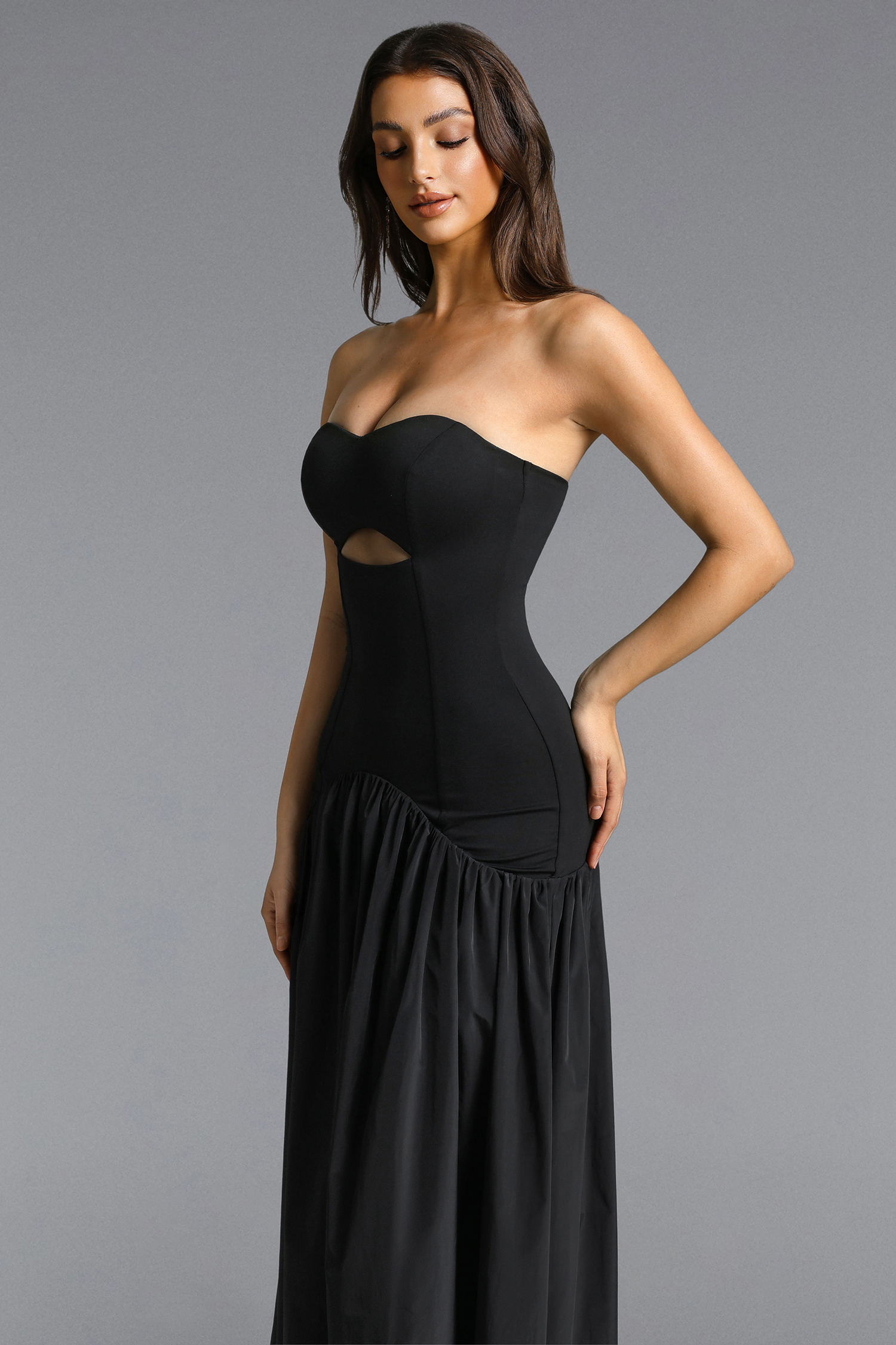Dorothea Chic Contour Strapless Cut Out Knit Maxi Dress