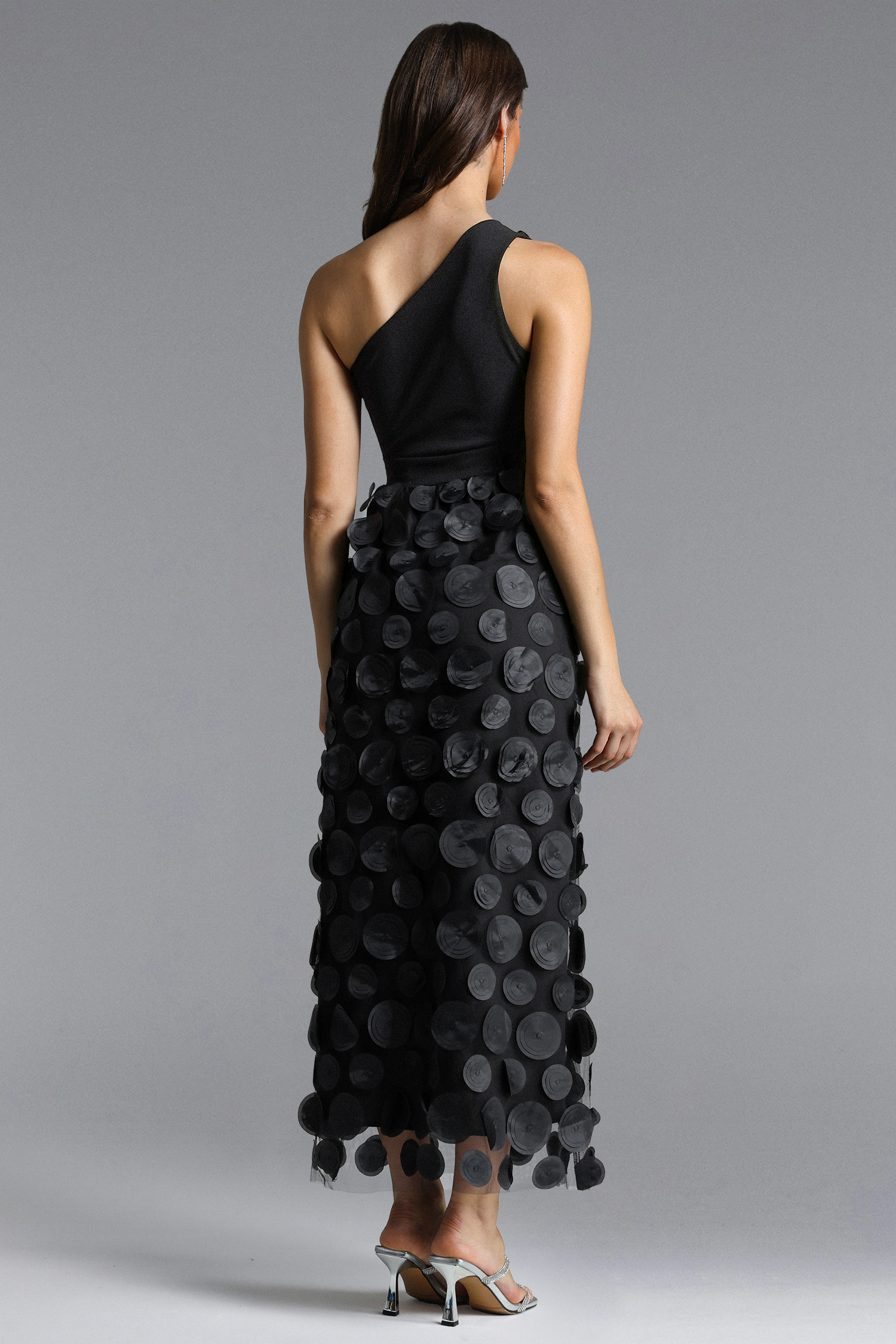 Kelza Chic Contour One Shoulder Floral Circle Pattern Knit Maxi Dress