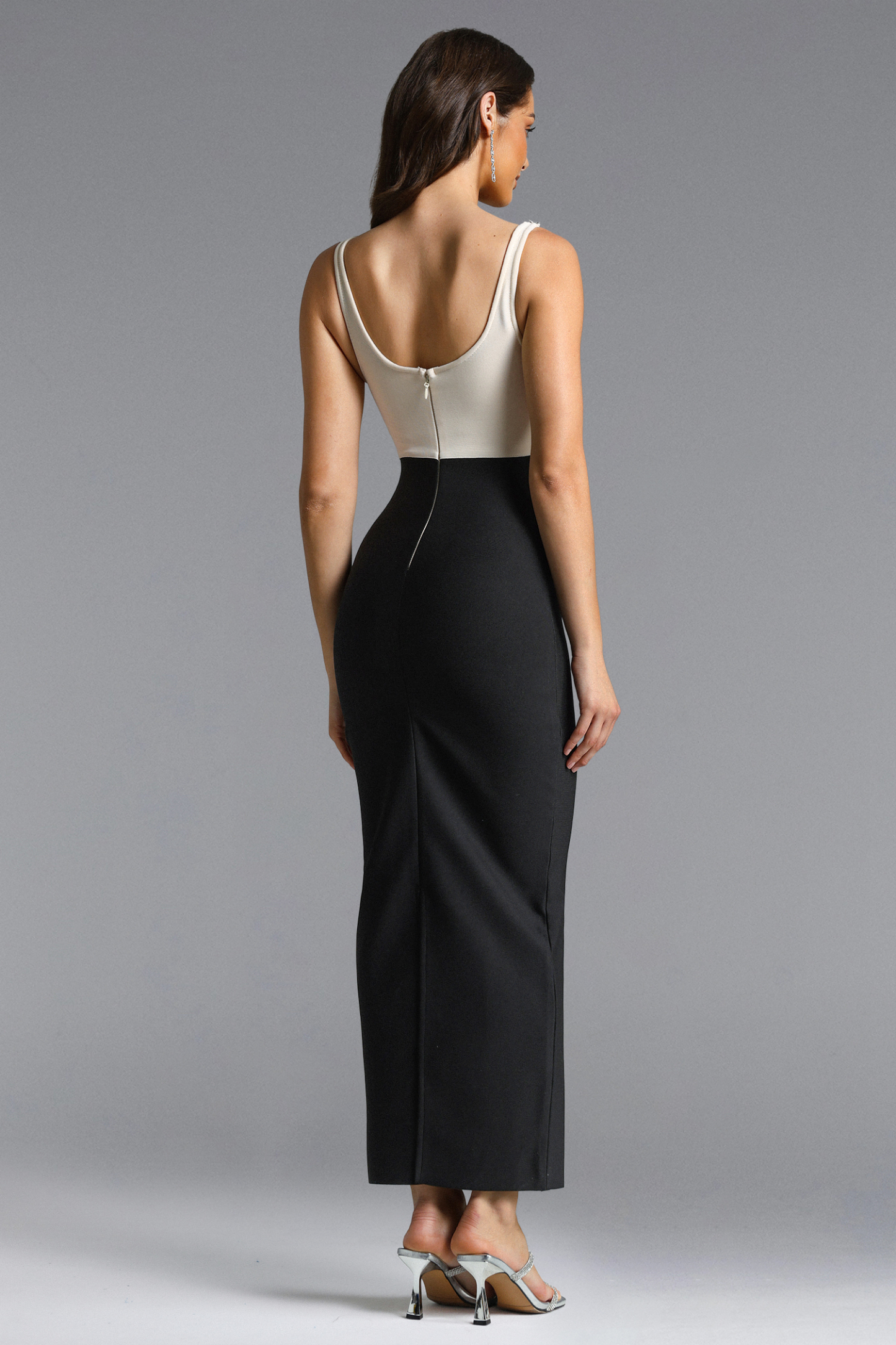 Raanana Elegant Contour Square Neck Sleeveless Floral Applique Bandage Maxi Dress