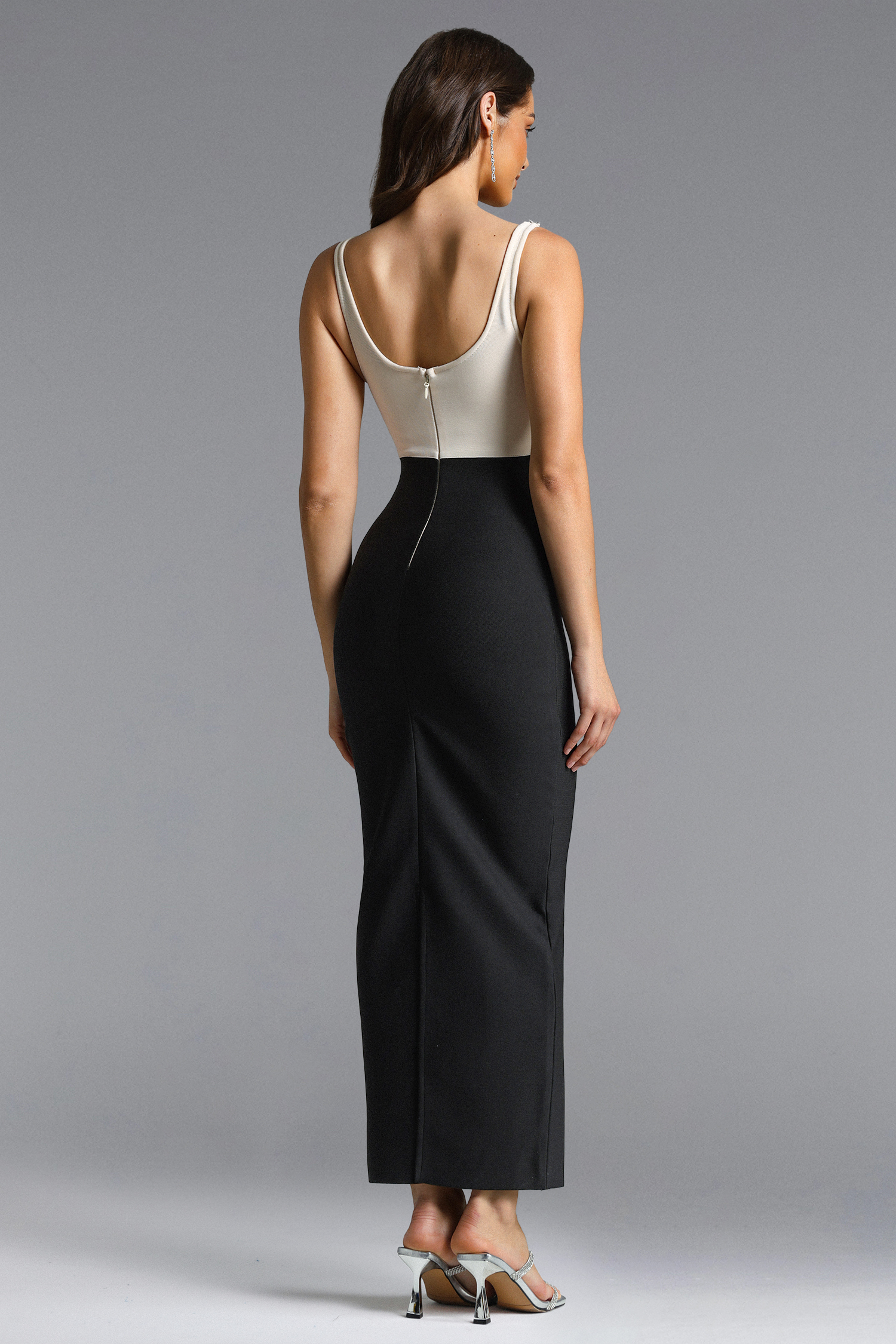 Raanana Elegant Contour Square Neck Sleeveless Floral Applique Bandage Maxi Dress