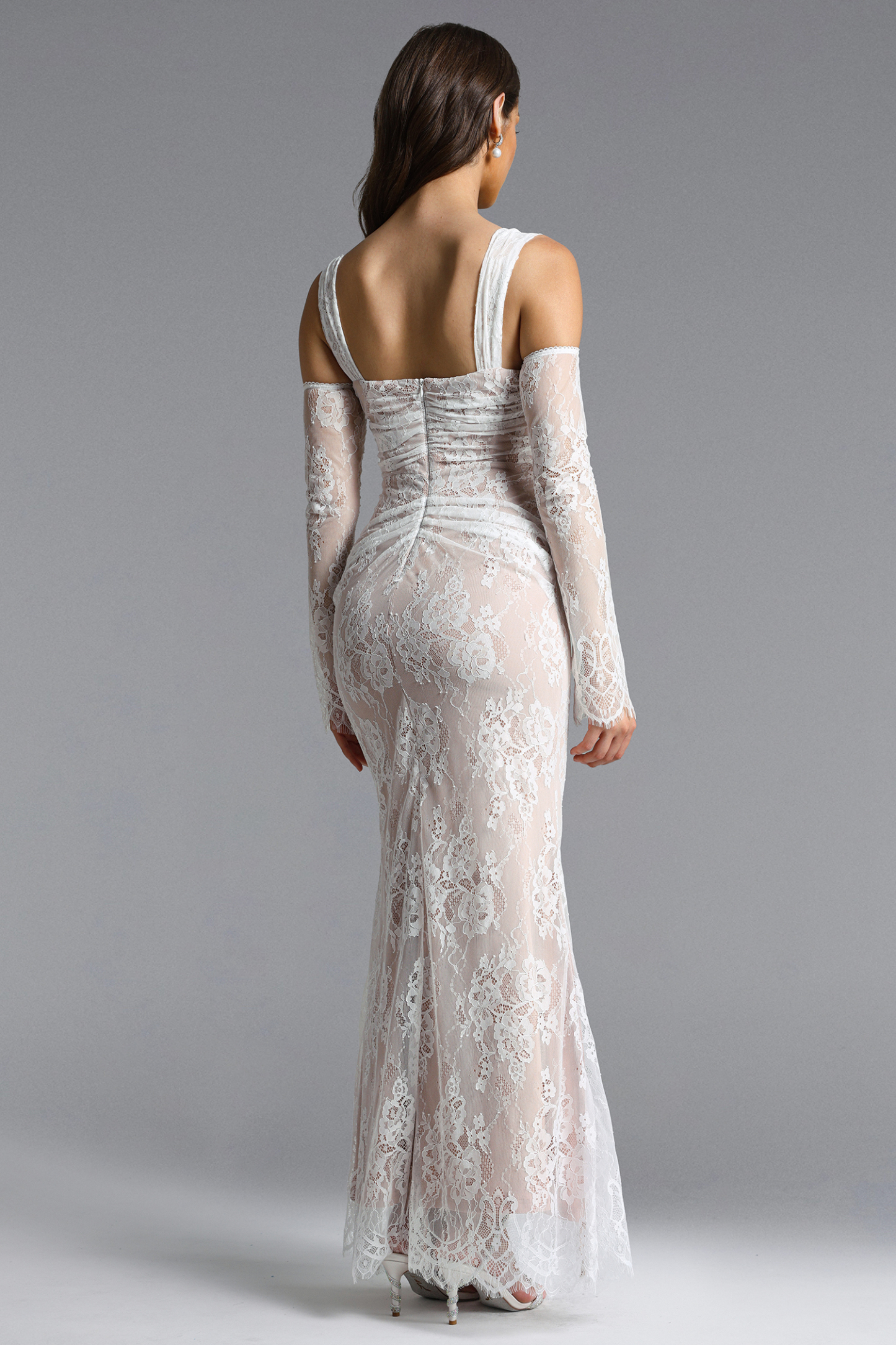 Tegan Romantic Flowy Ruched Lace Maxi Dress